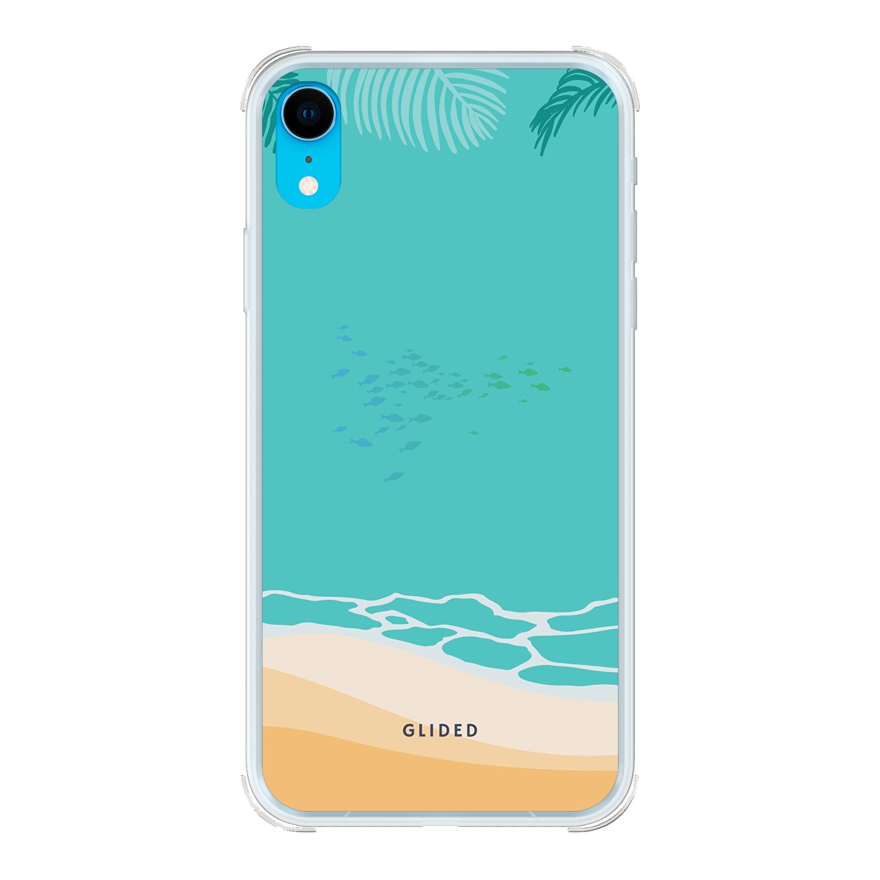 Beachy iPhone XR Handyhülle mit einzigartigem Stranddesign, bietet stilvollen Schutz und leichten Zugang zu Funktionen.