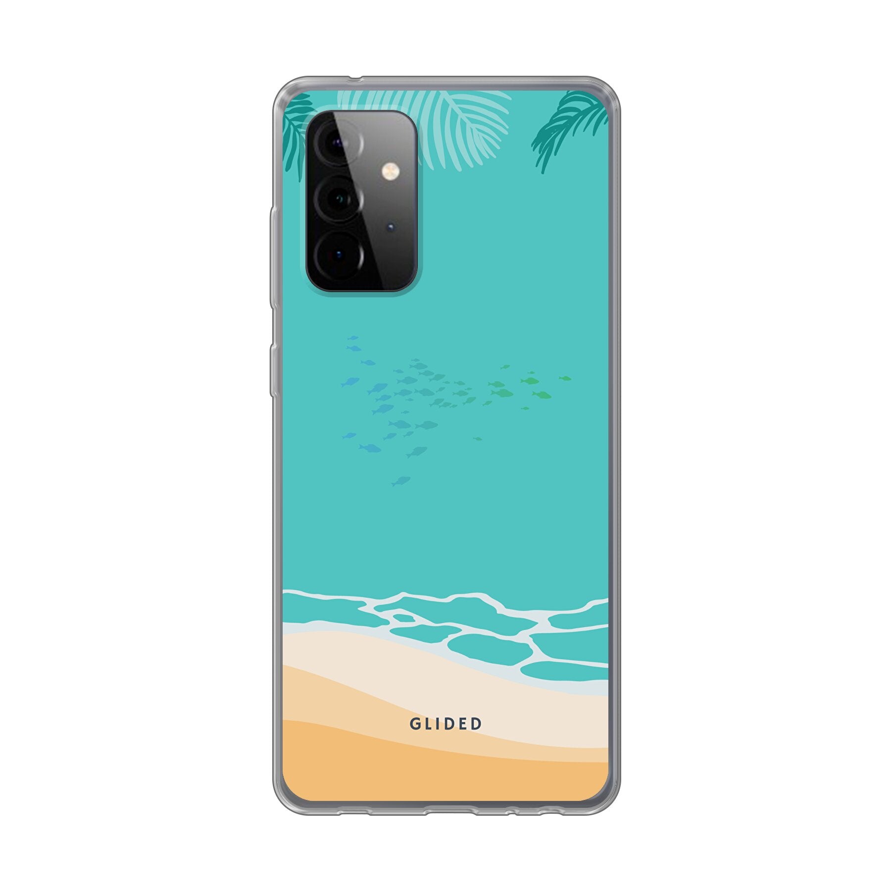 Beachy Hülle für Samsung Galaxy A72 5G mit einzigartigem Stranddesign, bietet Schutz und Stil.