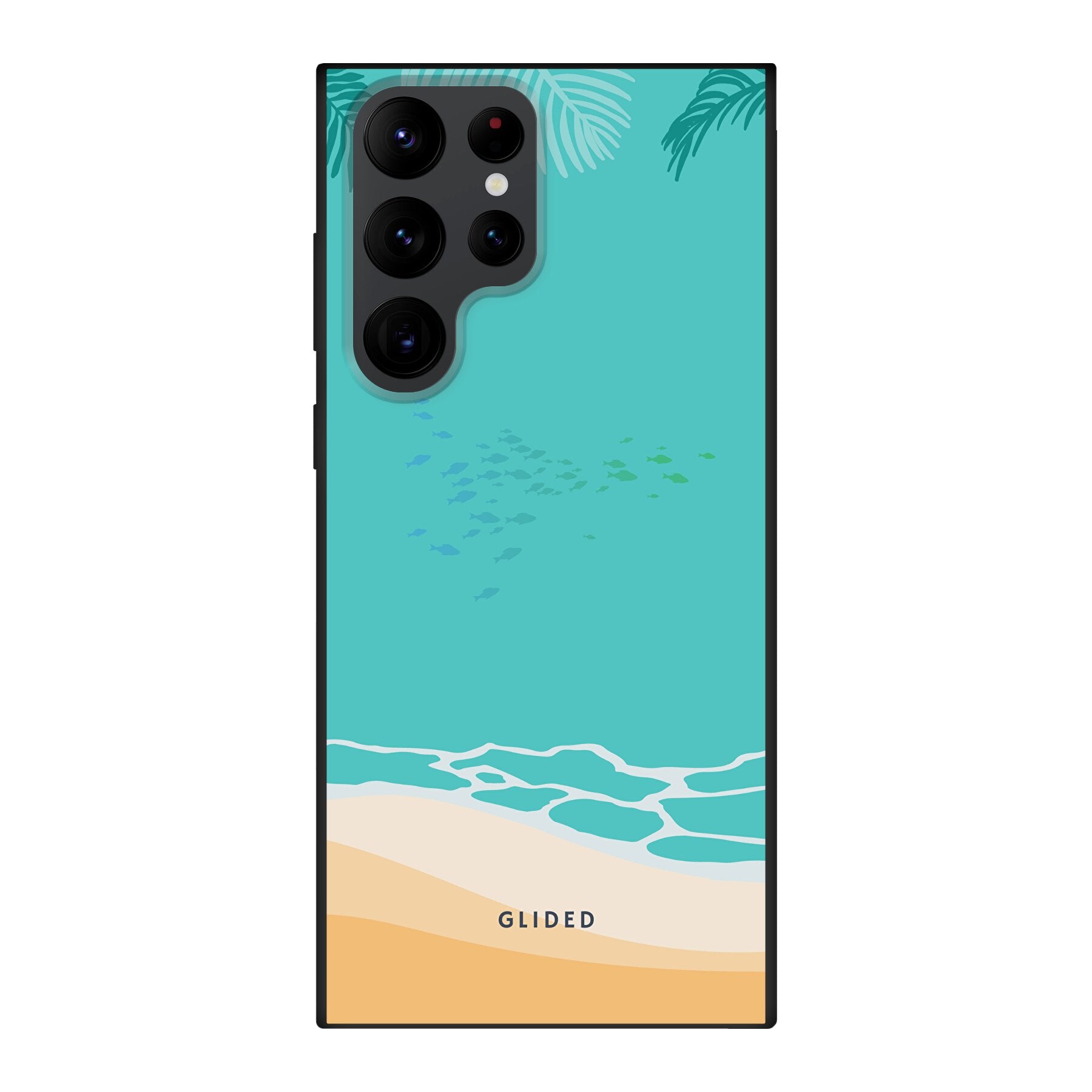 Beachy Handyhülle für Samsung Galaxy S22 Ultra mit einzigartigem Stranddesign, bietet stilvollen Schutz und präzise Aussparungen.