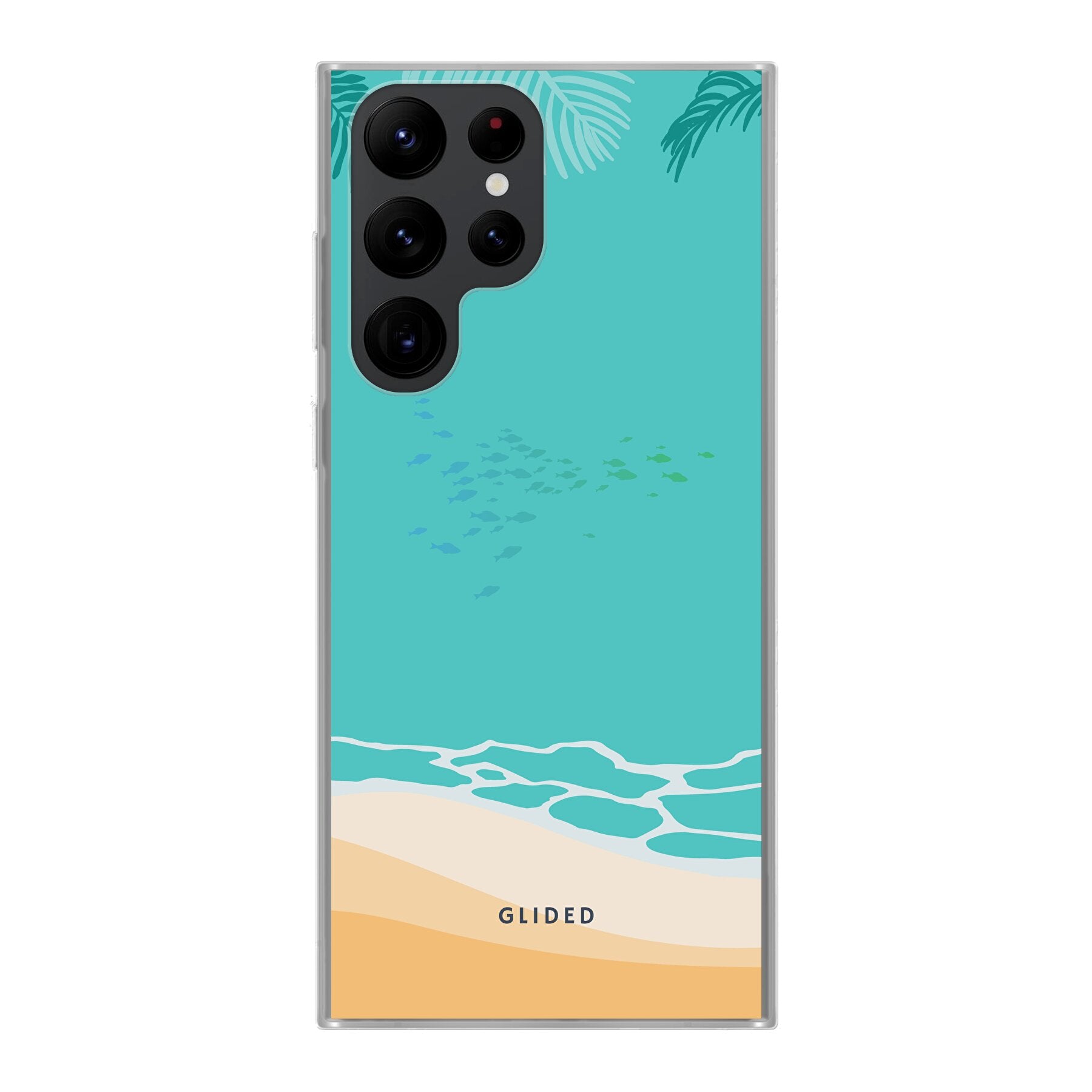 Beachy Handyhülle für Samsung Galaxy S22 Ultra mit einzigartigem Stranddesign, bietet stilvollen Schutz und präzise Aussparungen.