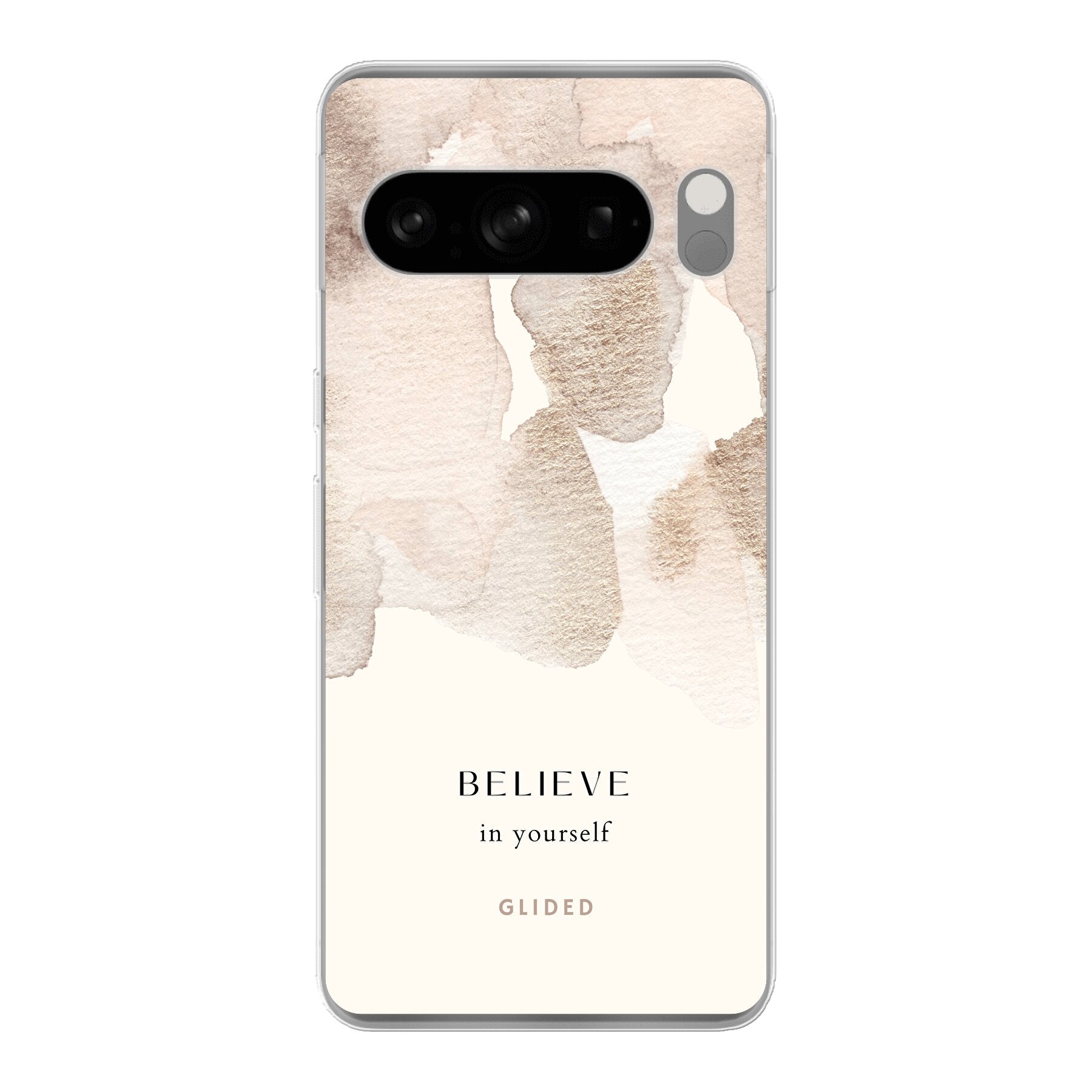 Inspirierende 'Believe in Yourself' Handyhülle für Google Pixel 8 Pro mit Aquarell-Design und motivierender Botschaft.