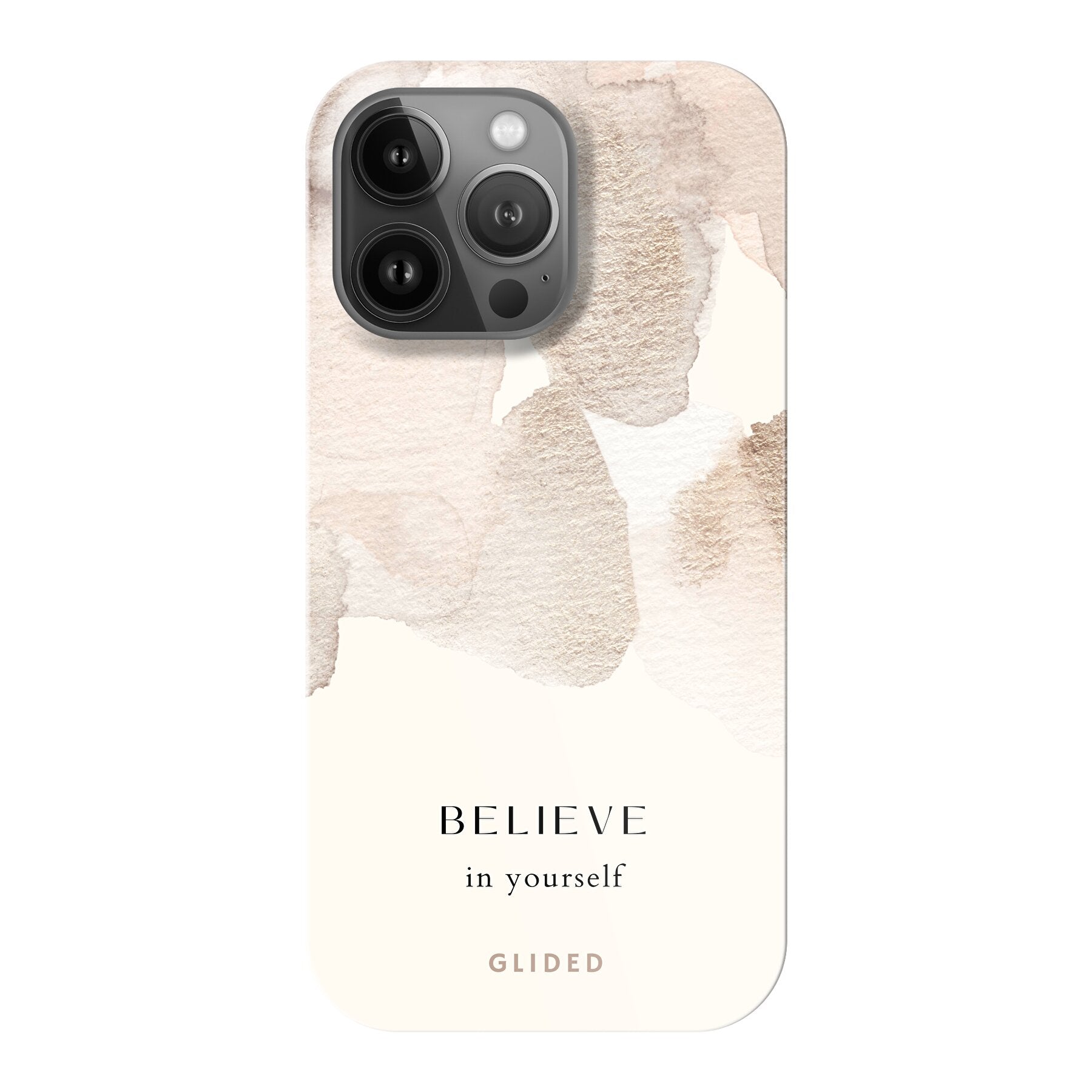iPhone 13 Pro Handyhülle mit Aquarellfarben und der inspirierenden Botschaft 'Believe in Yourself', idealer Schutz und Motivation.