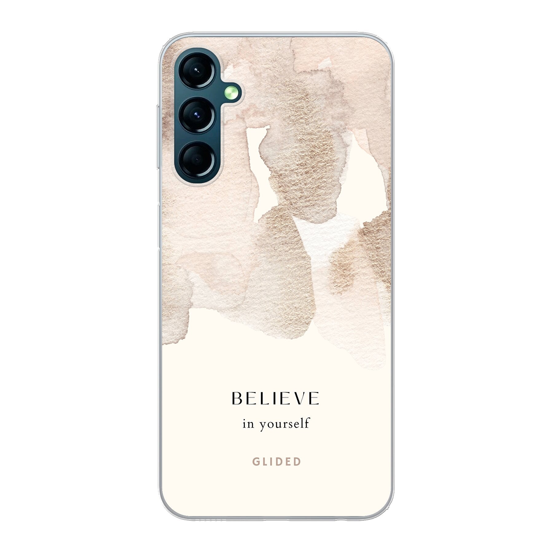 Samsung Galaxy A24 4g Handyhülle mit Aquarellfarben und inspirierender Botschaft 'Believe in Yourself'.