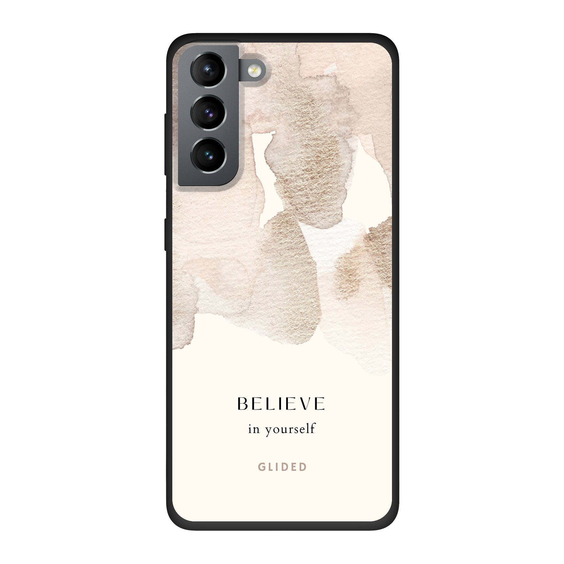 Samsung Galaxy S10 Handyhülle mit inspirierender Botschaft 'Believe in Yourself' auf Aquarell-Hintergrund, idealer Schutz und Motivation.