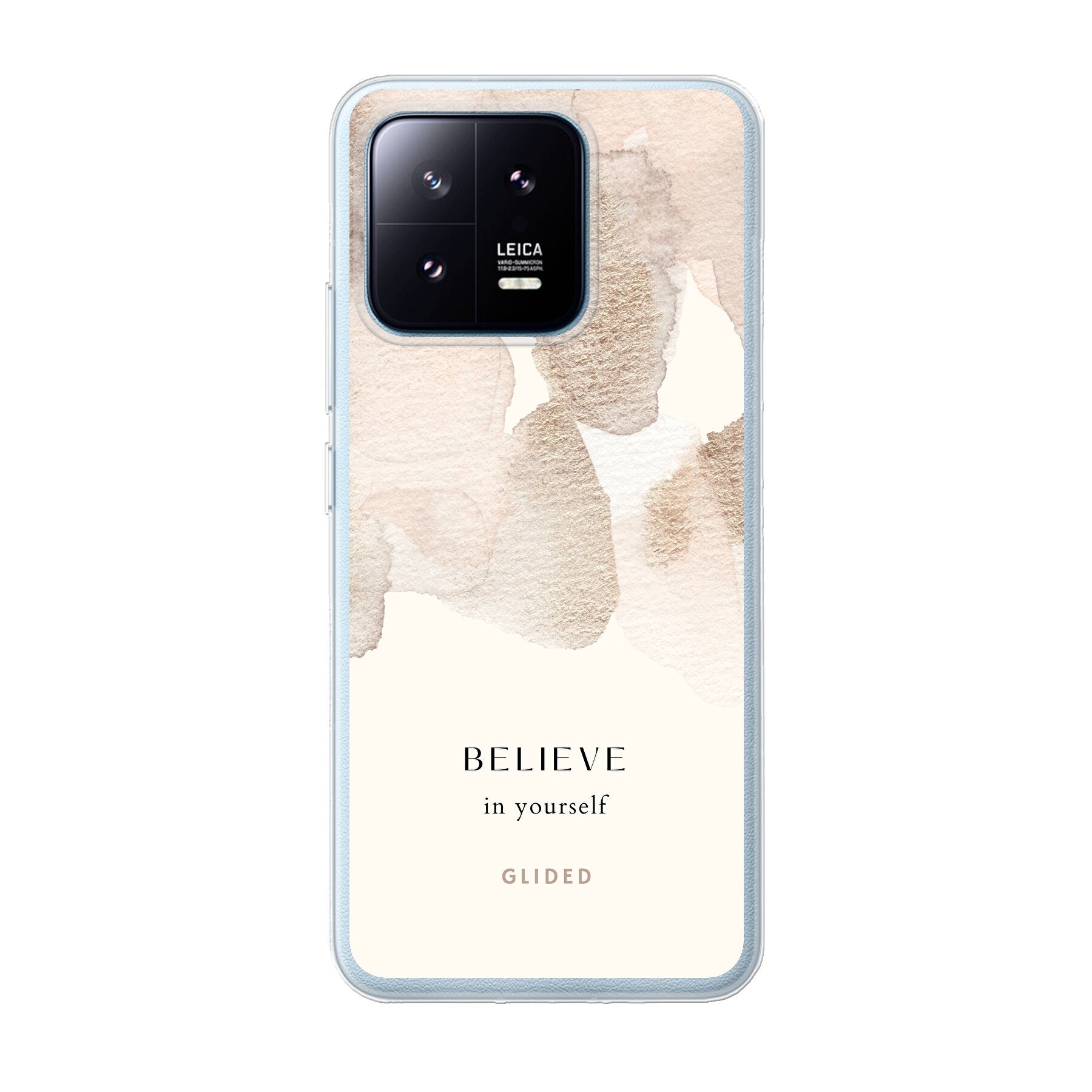 Xiaomi 13 Pro Handyhülle mit Aquarell-Design und inspirierender Botschaft 'Believe in Yourself'.