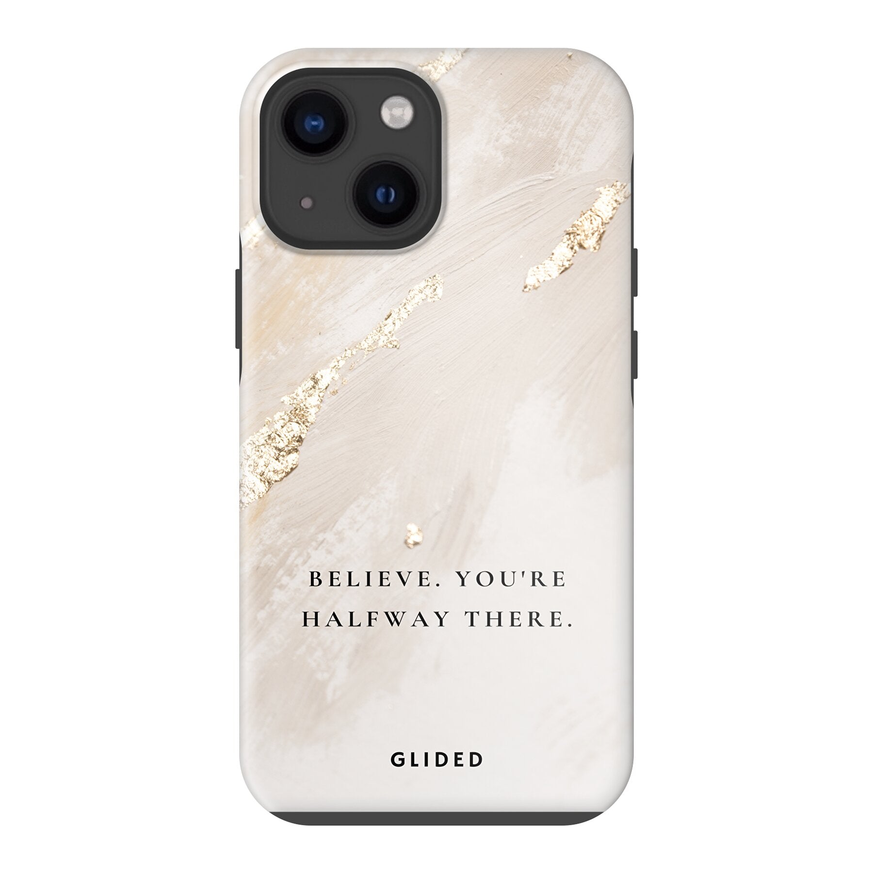 Die Believe iPhone 13 mini Handyhülle mit inspirierendem Spruch auf ansprechendem Hintergrund, idealer Schutz und motivierendes Design.