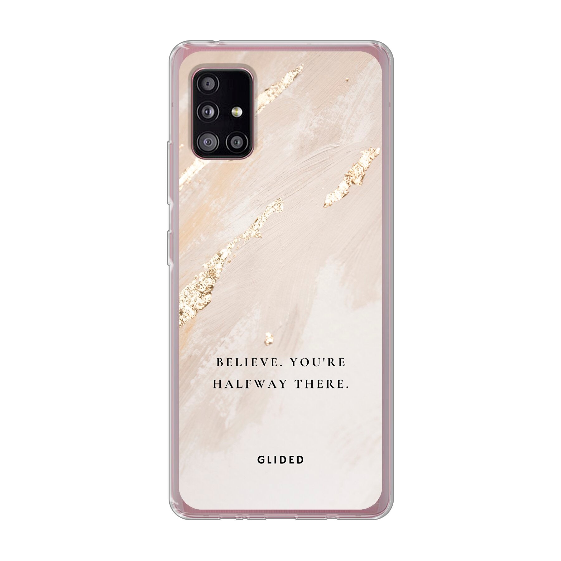 Die 'Believe' Handyhülle für Samsung Galaxy A51 5G mit inspirierendem Spruch auf ansprechendem Hintergrund, idealer Schutz und motivierendes Design.