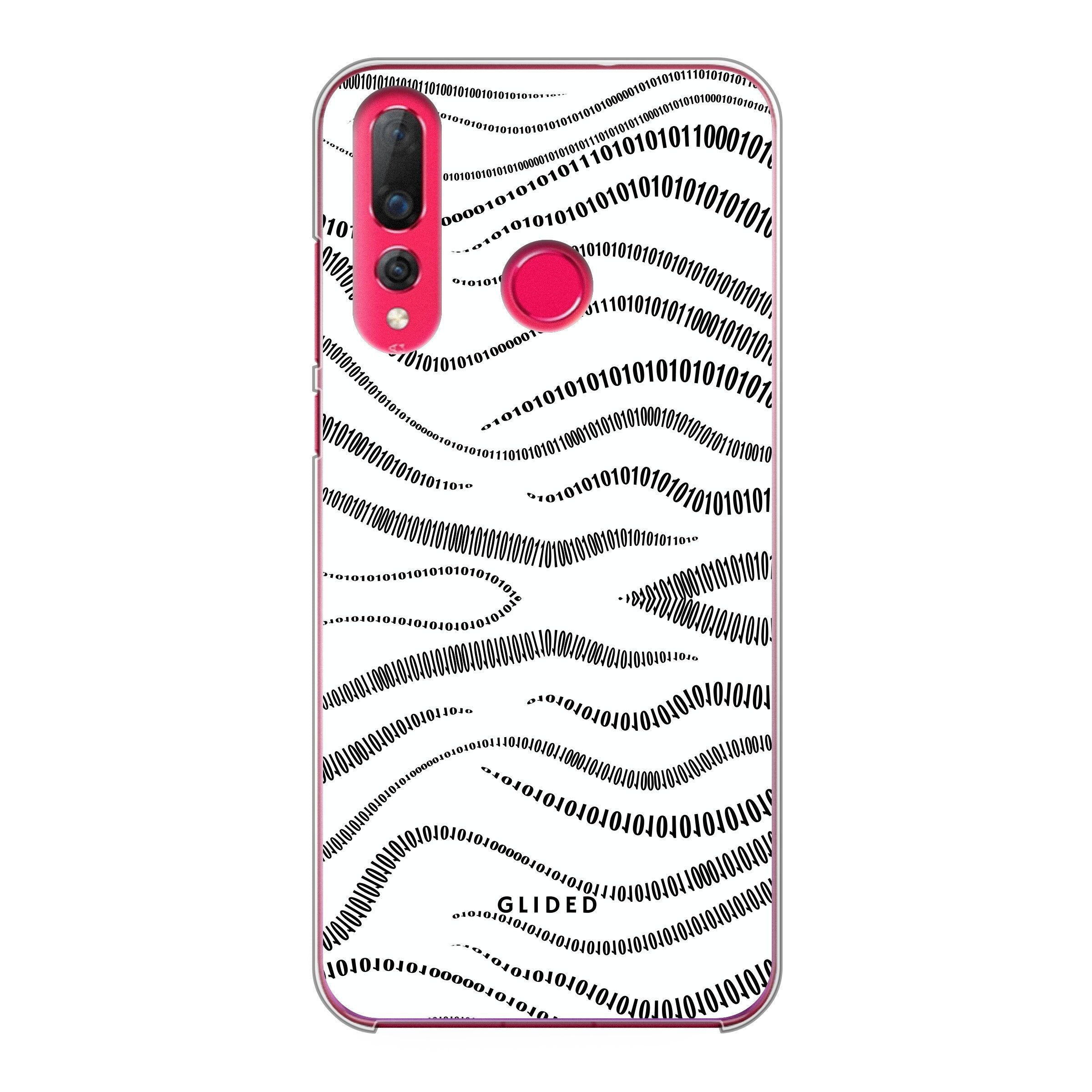 Huawei P30 Lite Handyhülle mit Binary Code Design, bestehend aus 0 und 1 auf weißem Hintergrund, bietet minimalistischen Schutz.