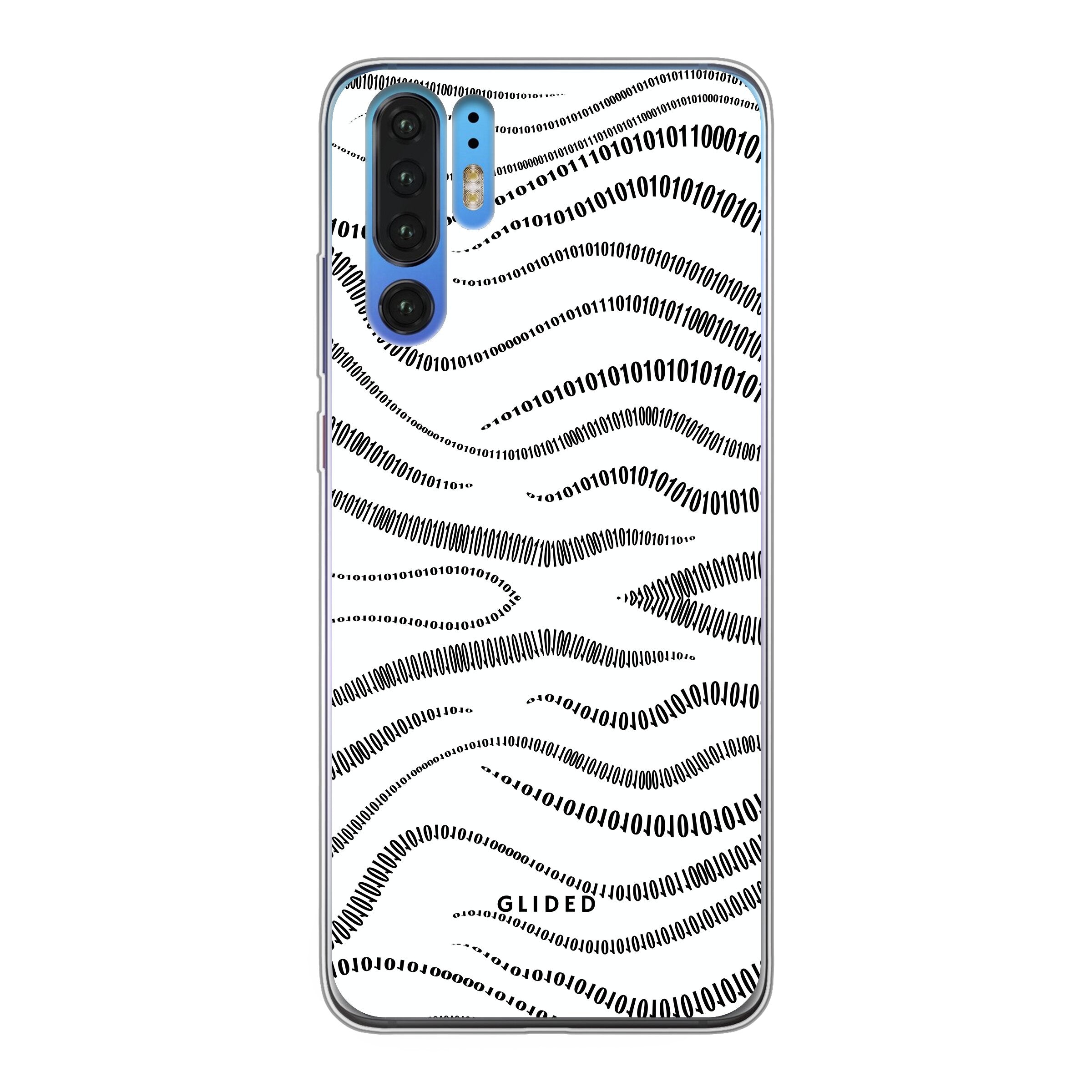 Huawei P30 Pro Handyhülle mit Binary Code Design, bestehend aus 0 und 1 auf weißem Hintergrund.
