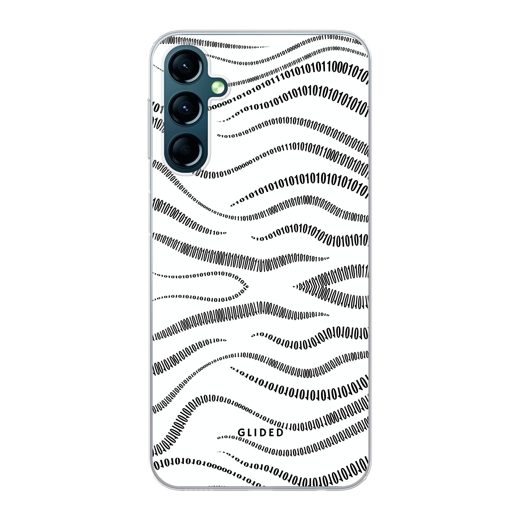 Samsung Galaxy A24 4g Handyhülle mit Binary Code Design, bestehend aus 0 und 1 auf weißem Hintergrund, bietet minimalistischen Schutz.