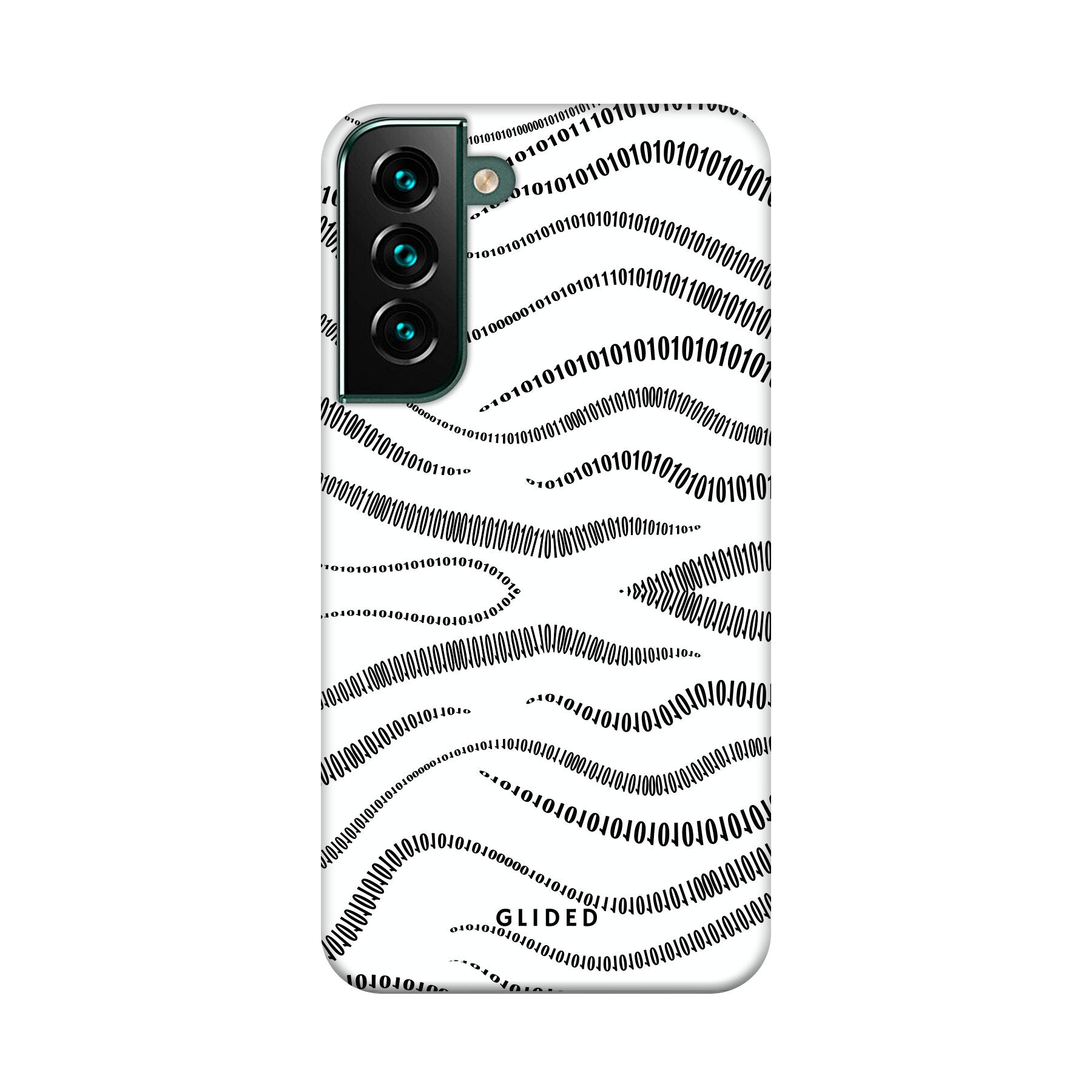 Samsung Galaxy S22 Plus Handyhülle mit Binary Code Design, bestehend aus 0 und 1 auf weißem Hintergrund, bietet minimalistischen Schutz.