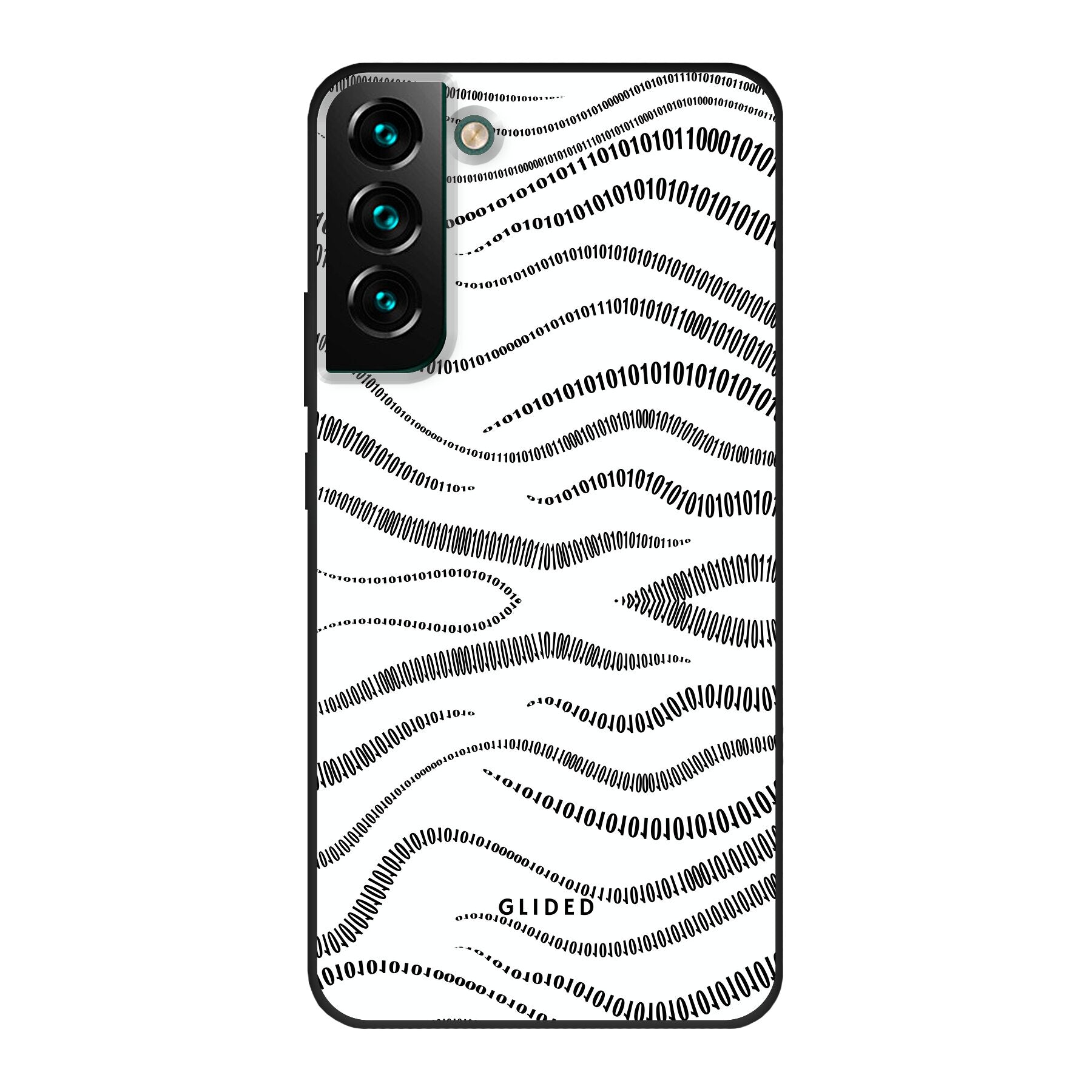Samsung Galaxy S22 Plus Handyhülle mit Binary Code Design, bestehend aus 0 und 1 auf weißem Hintergrund, bietet minimalistischen Schutz.