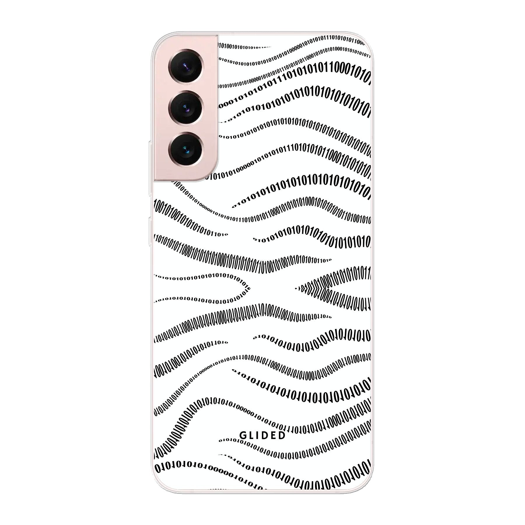 Samsung Galaxy S22 Plus Handyhülle mit Binary Code Design, bestehend aus 0 und 1 auf weißem Hintergrund, bietet minimalistischen Schutz.