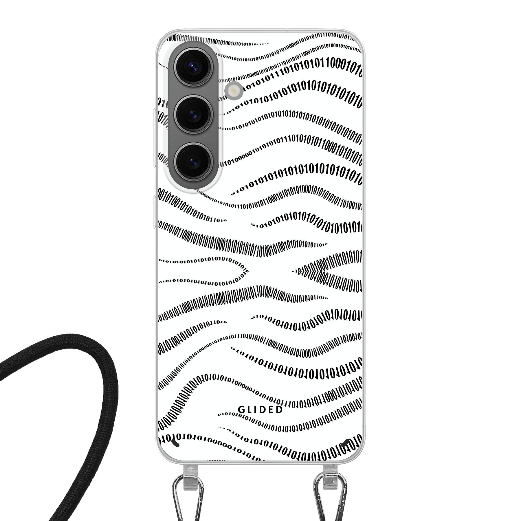 Samsung Galaxy S24 Handyhülle mit Binary Code Design, bestehend aus 0 und 1 auf weißem Hintergrund, bietet minimalistischen Schutz.