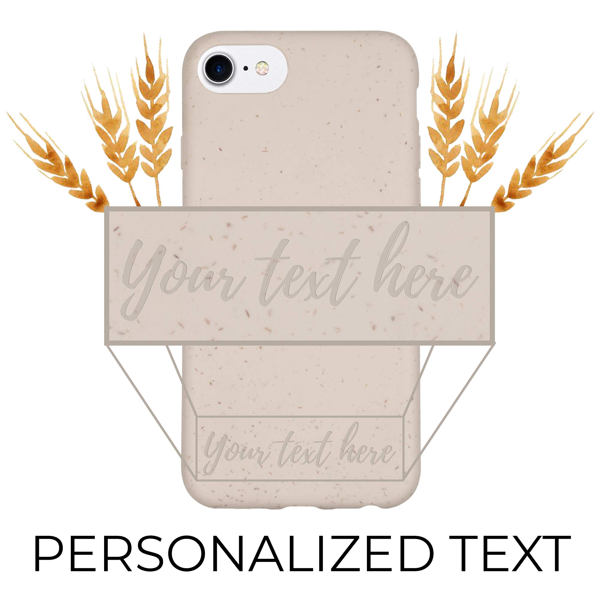 Biodegradable Personalized Phone Case in Natural White with unique text engraving, showcasing its eco-friendly design and modern style.