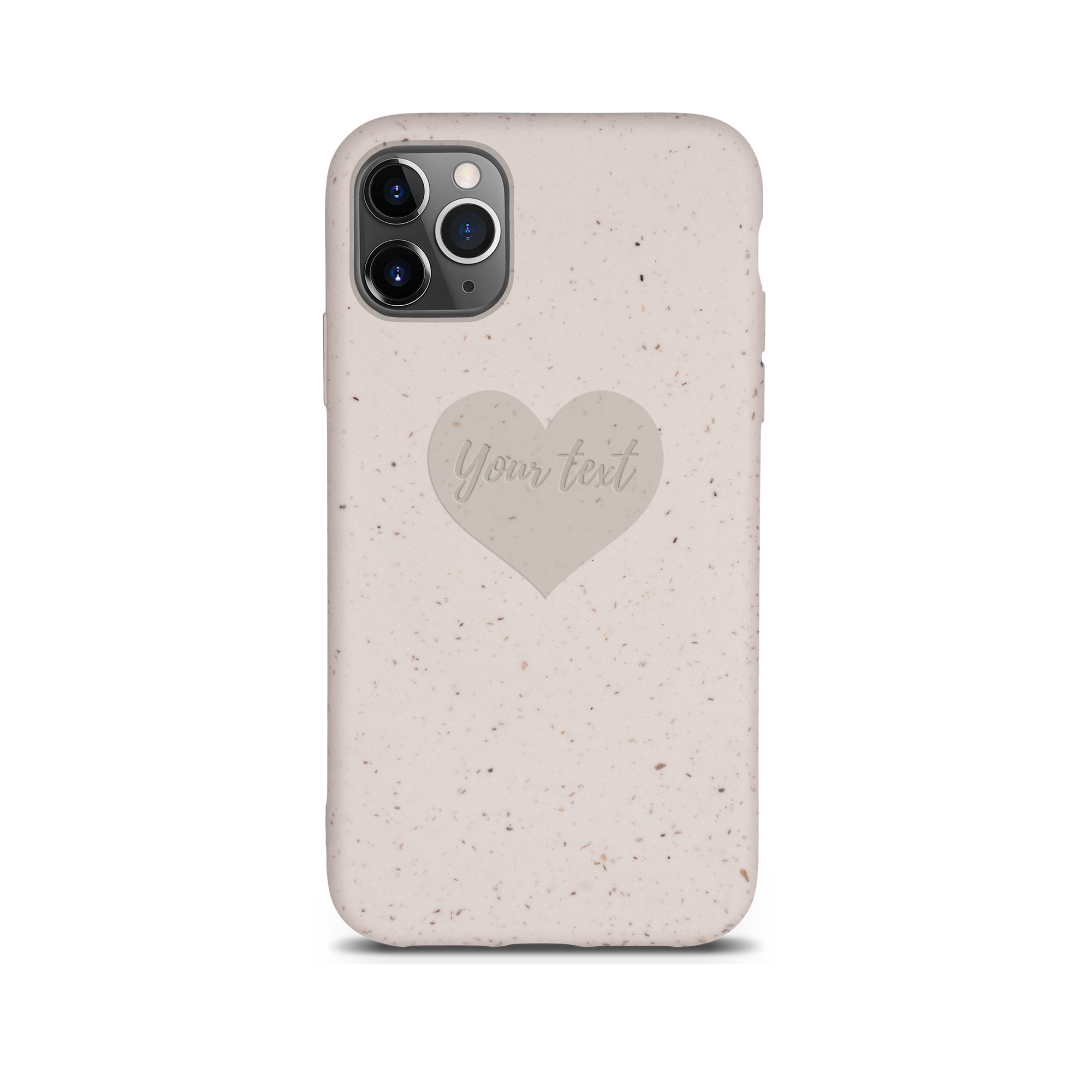 Biodegradable Personalized Phone Case in Natural White with unique text engraving, showcasing its eco-friendly design and modern style.