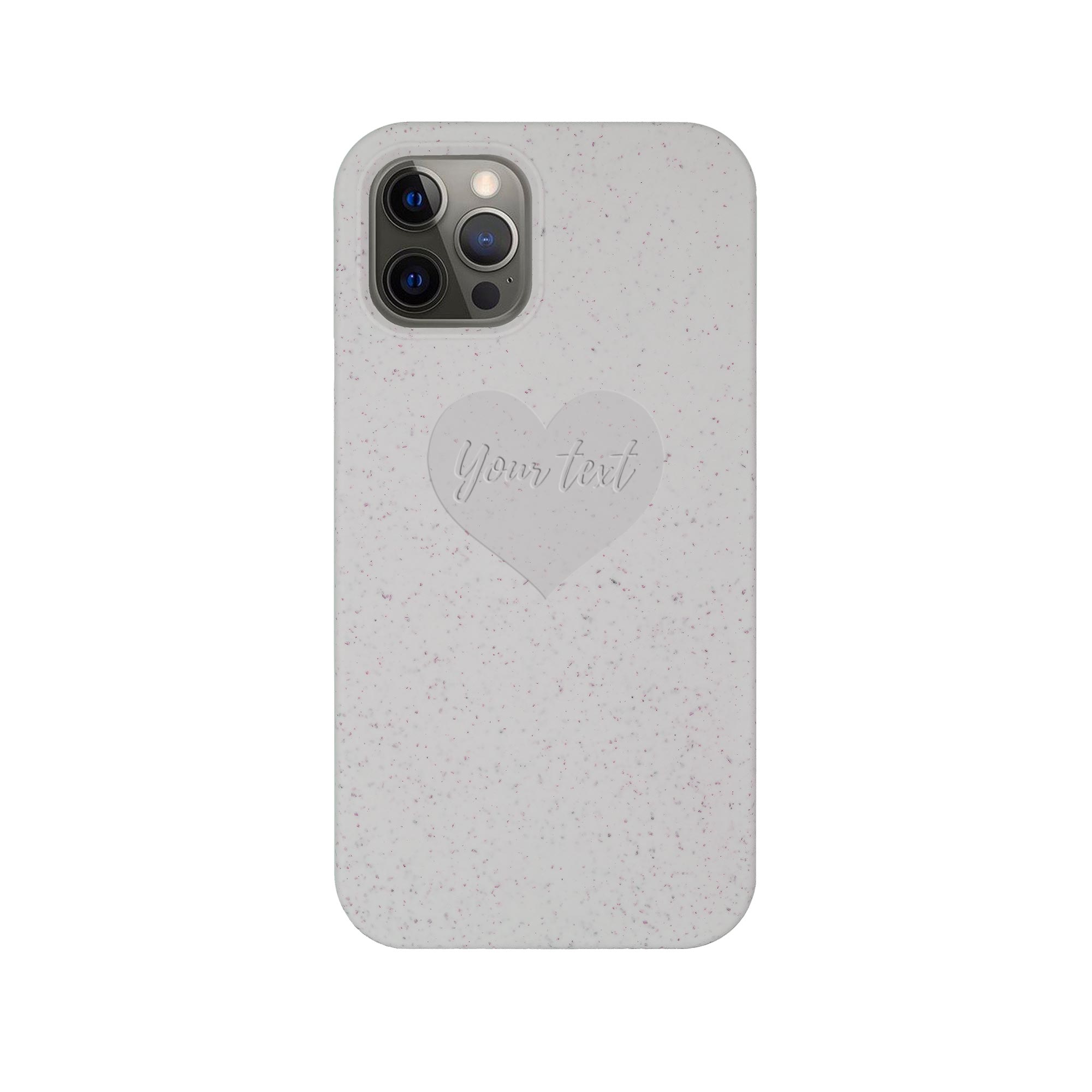 Biodegradable Personalized Phone Case in Natural White with unique text engraving, showcasing its eco-friendly design and modern style.