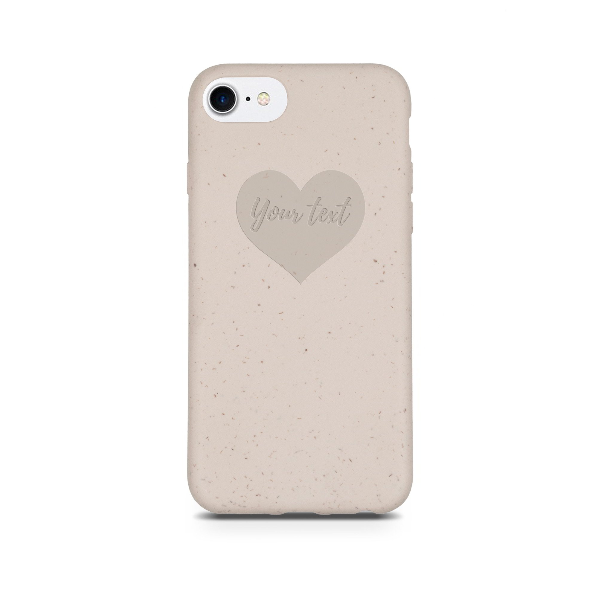 Biodegradable Personalized Phone Case in Natural White with unique text engraving, showcasing its eco-friendly design and modern style.