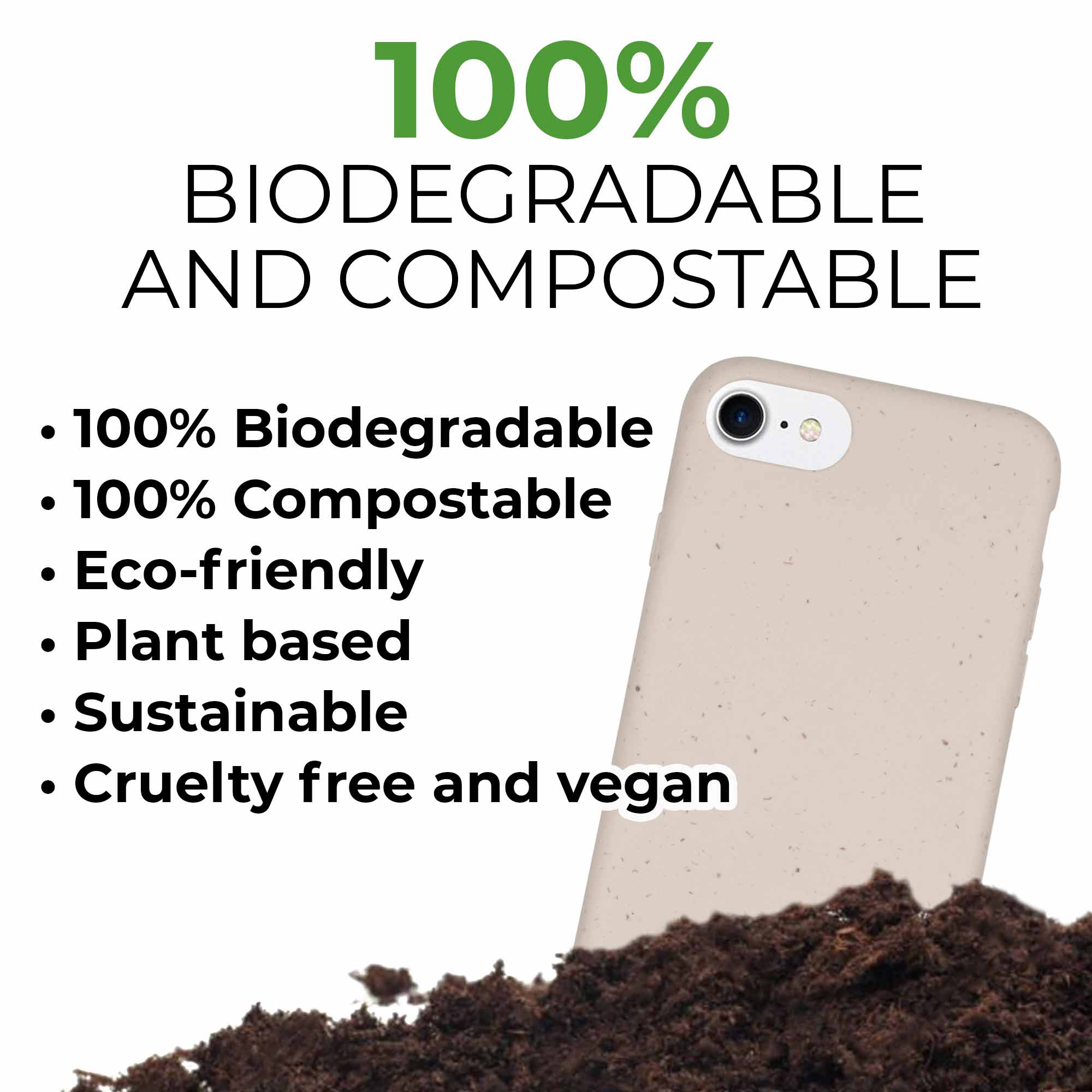 Biodegradable Personalized Phone Case in Natural White with unique text engraving, showcasing its eco-friendly design and modern style.