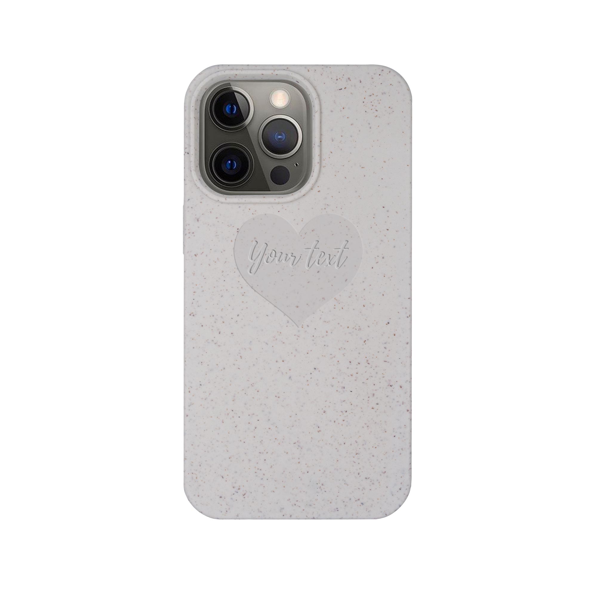 Biodegradable Personalized Phone Case in Natural White with unique text engraving, showcasing its eco-friendly design and modern style.