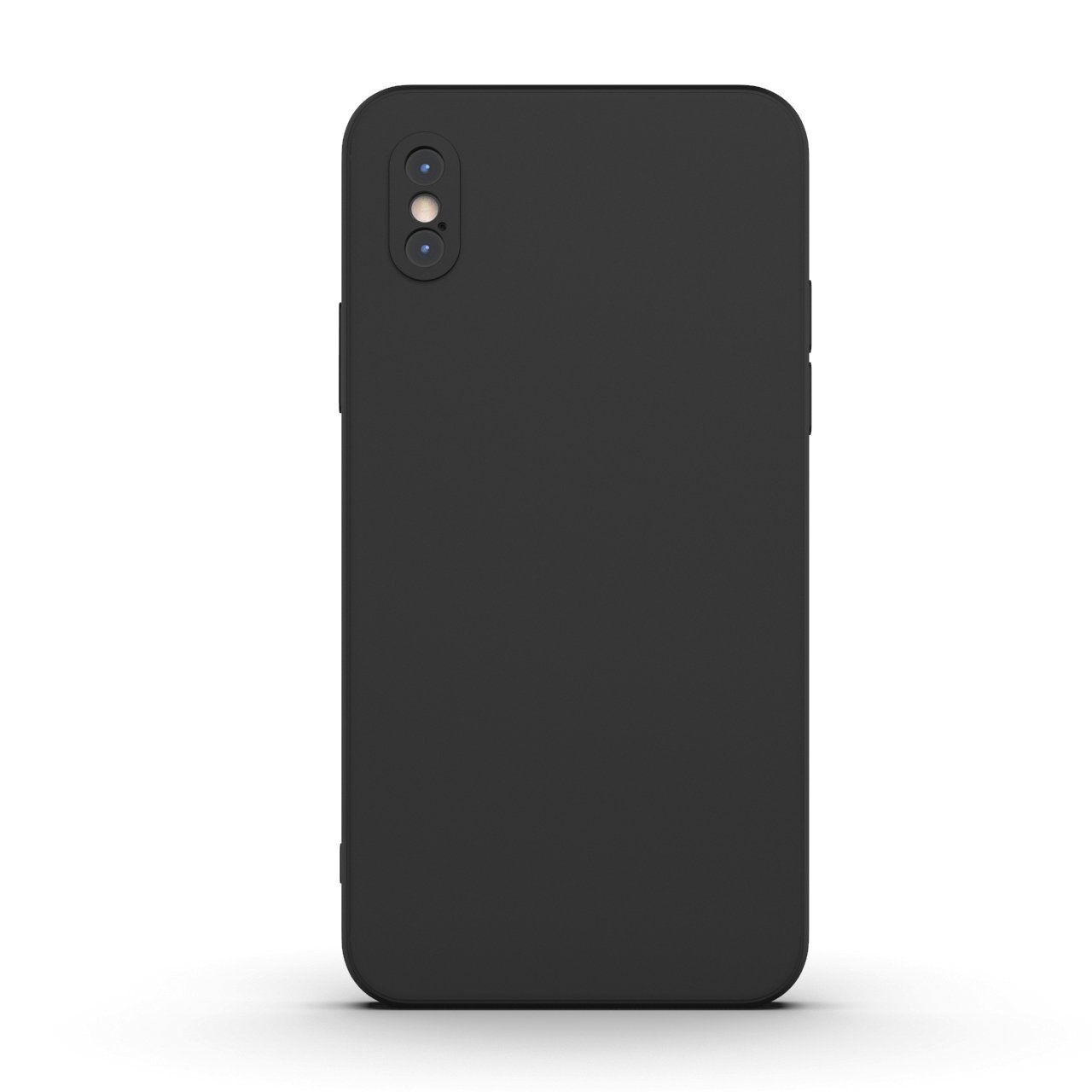 Black iPhone X / XS case made from durable Liquid Silicone with soft microfiber lining, showcasing its sleek design and protective features.