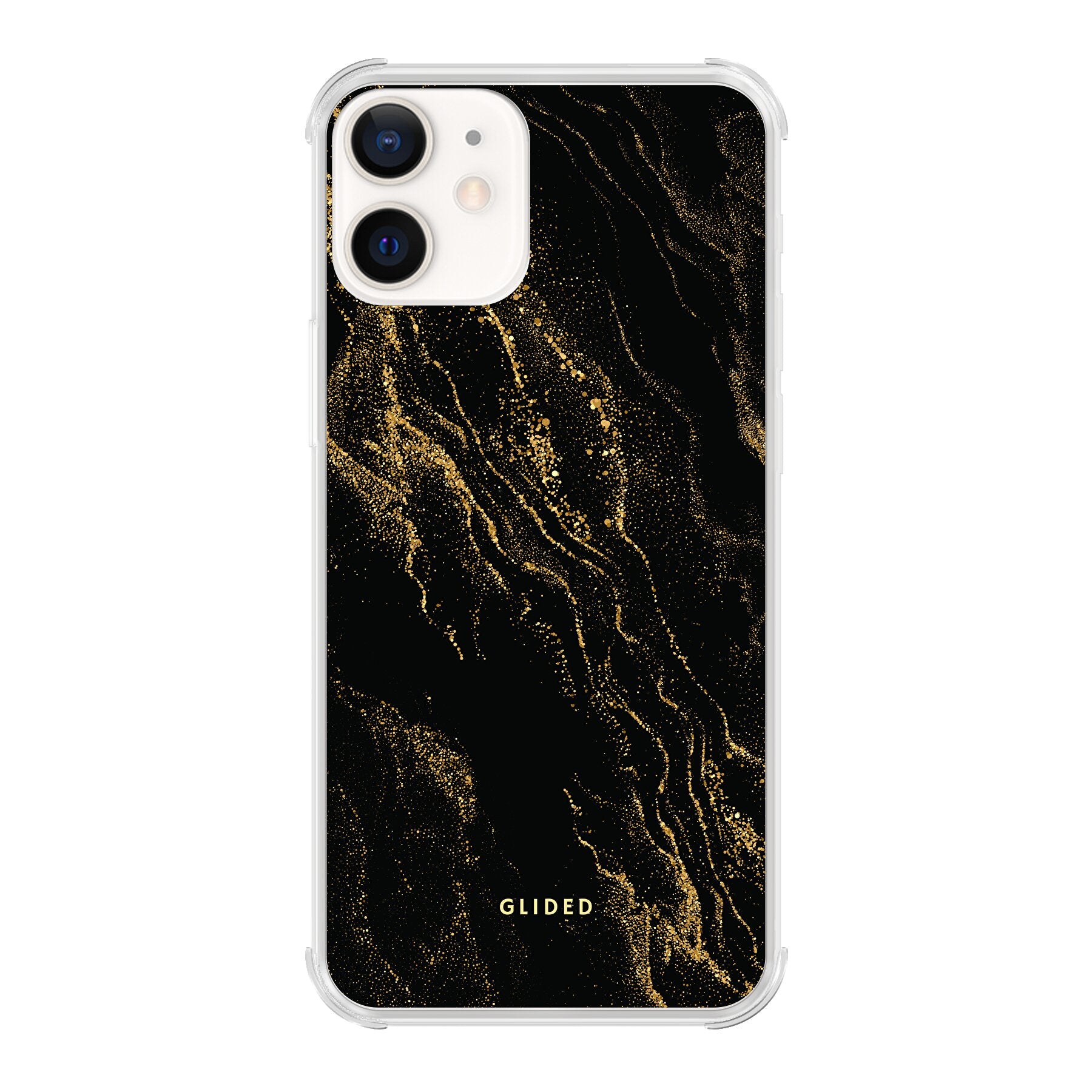 Elegante Black Marble iPhone 12 Pro Handyhülle mit schwarzem Marmordesign, bietet stilvollen Schutz und präzise Aussparungen.