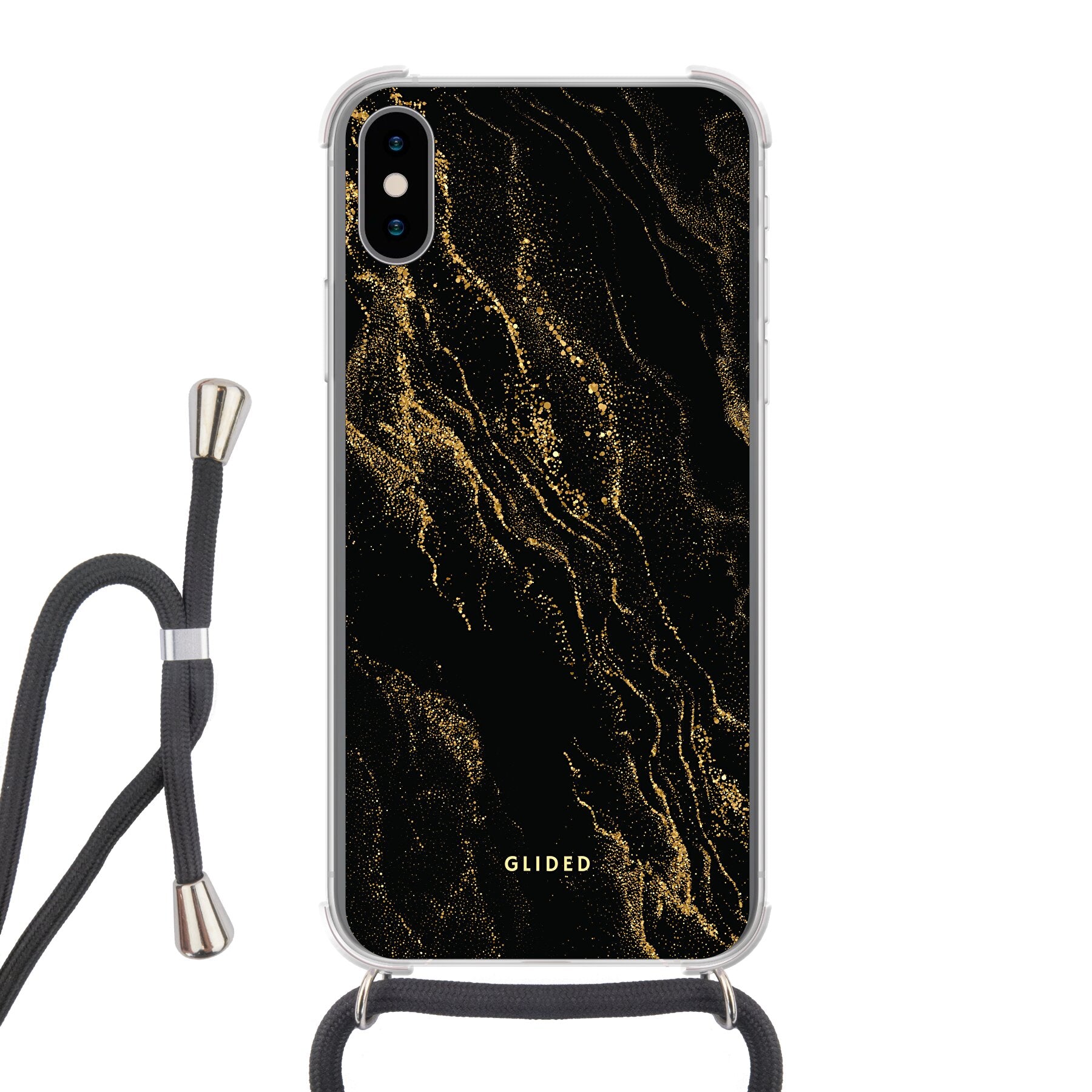 Elegante Black Marble iPhone X/Xs Handyhülle mit luxuriösem schwarzem Marmordesign, idealer Schutz und schlankes Profil.