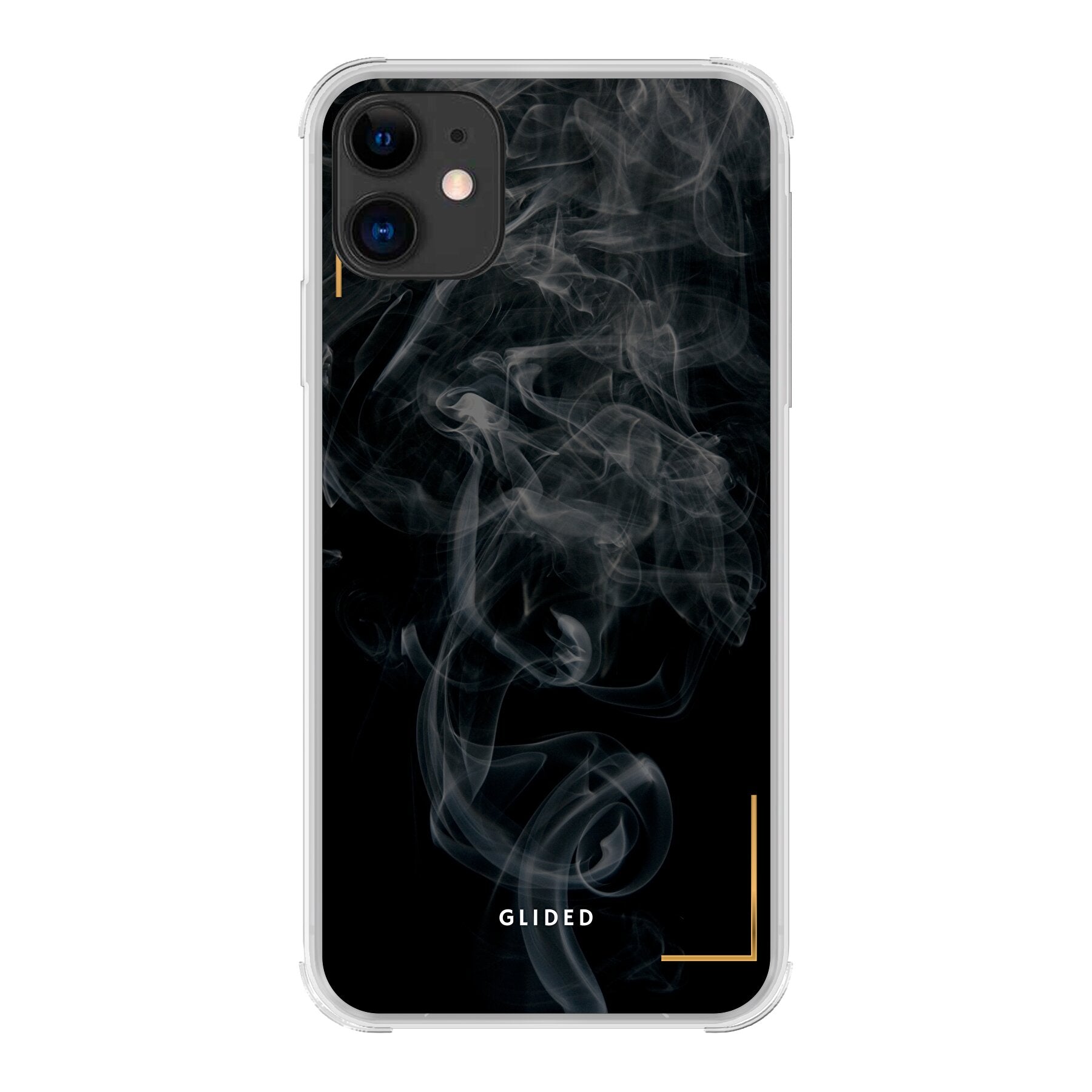 Schwarze iPhone 11 Handyhülle mit mysteriösem Rauchdesign, elegant und stilvoll.