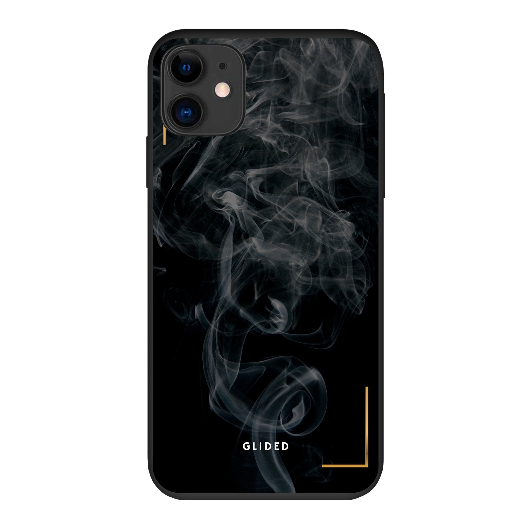 Schwarze iPhone 11 Handyhülle mit mysteriösem Rauchdesign, elegant und stilvoll.