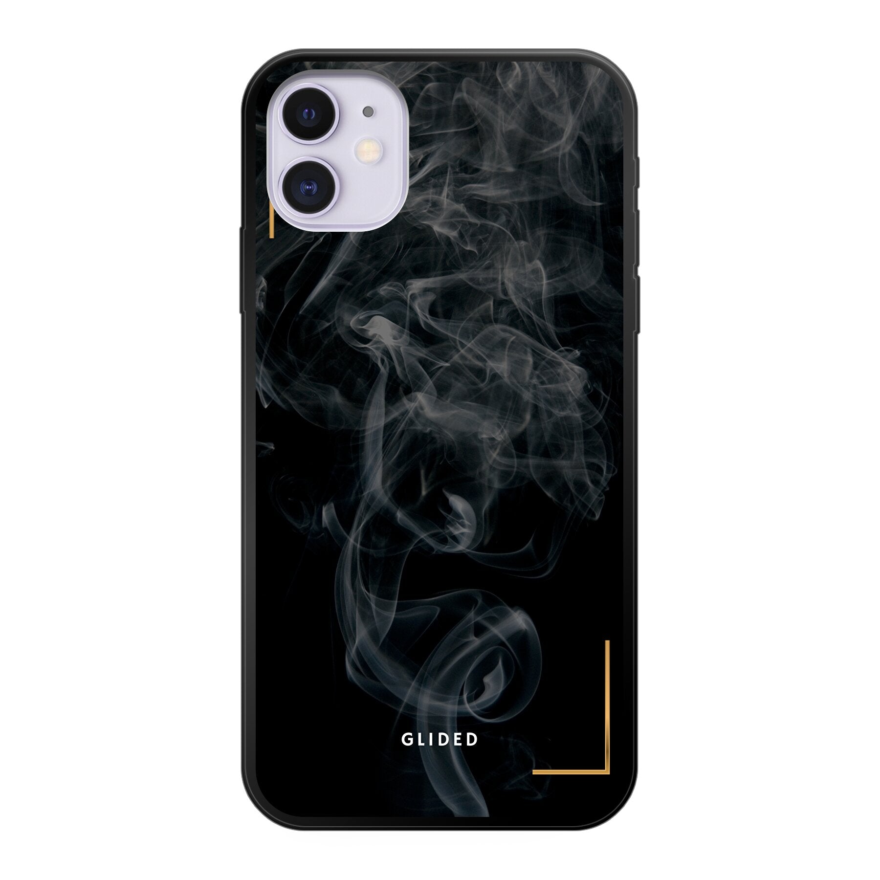 Schwarze iPhone 11 Handyhülle mit mysteriösem Rauchdesign, elegant und stilvoll.
