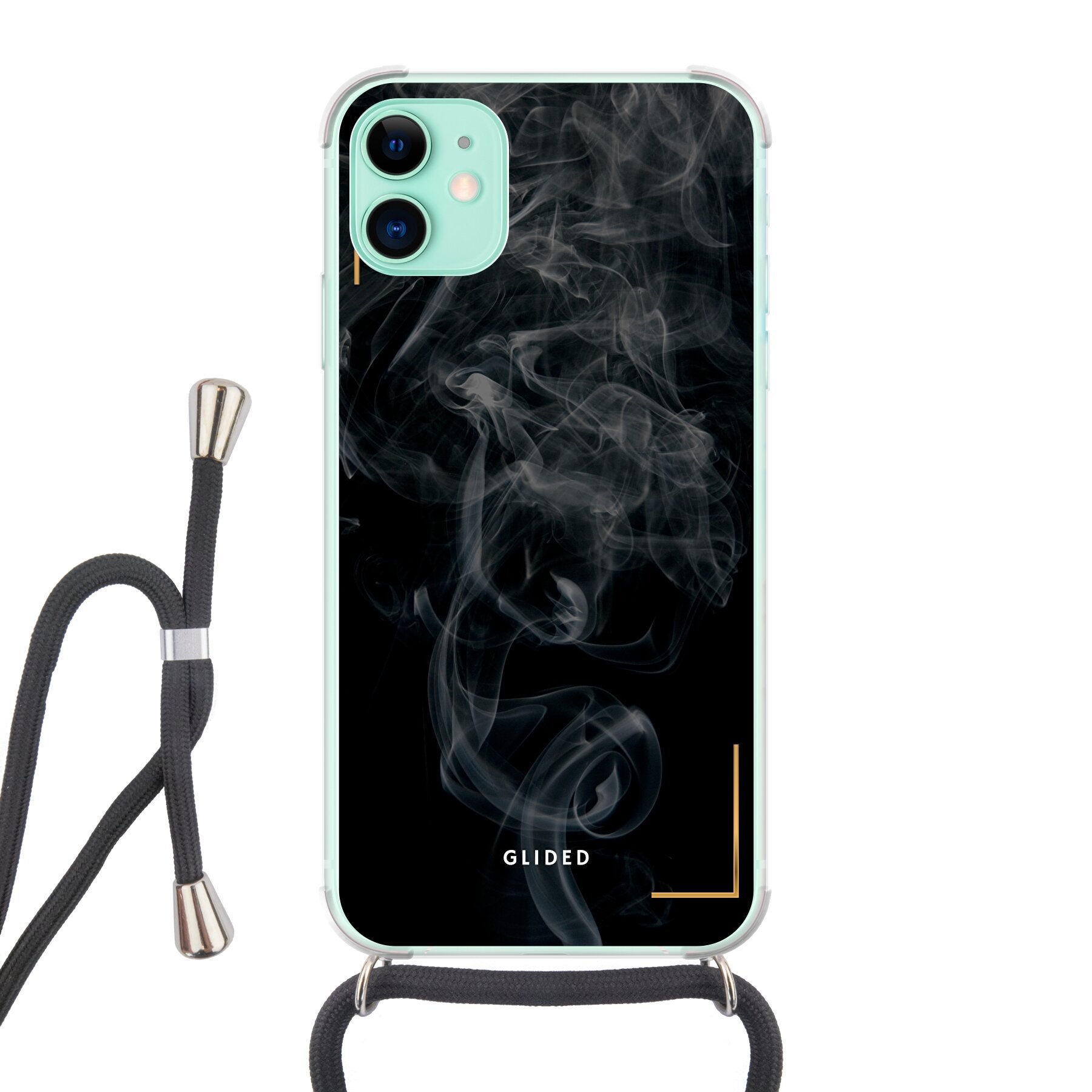Schwarze iPhone 11 Handyhülle mit mysteriösem Rauchdesign, elegant und stilvoll.