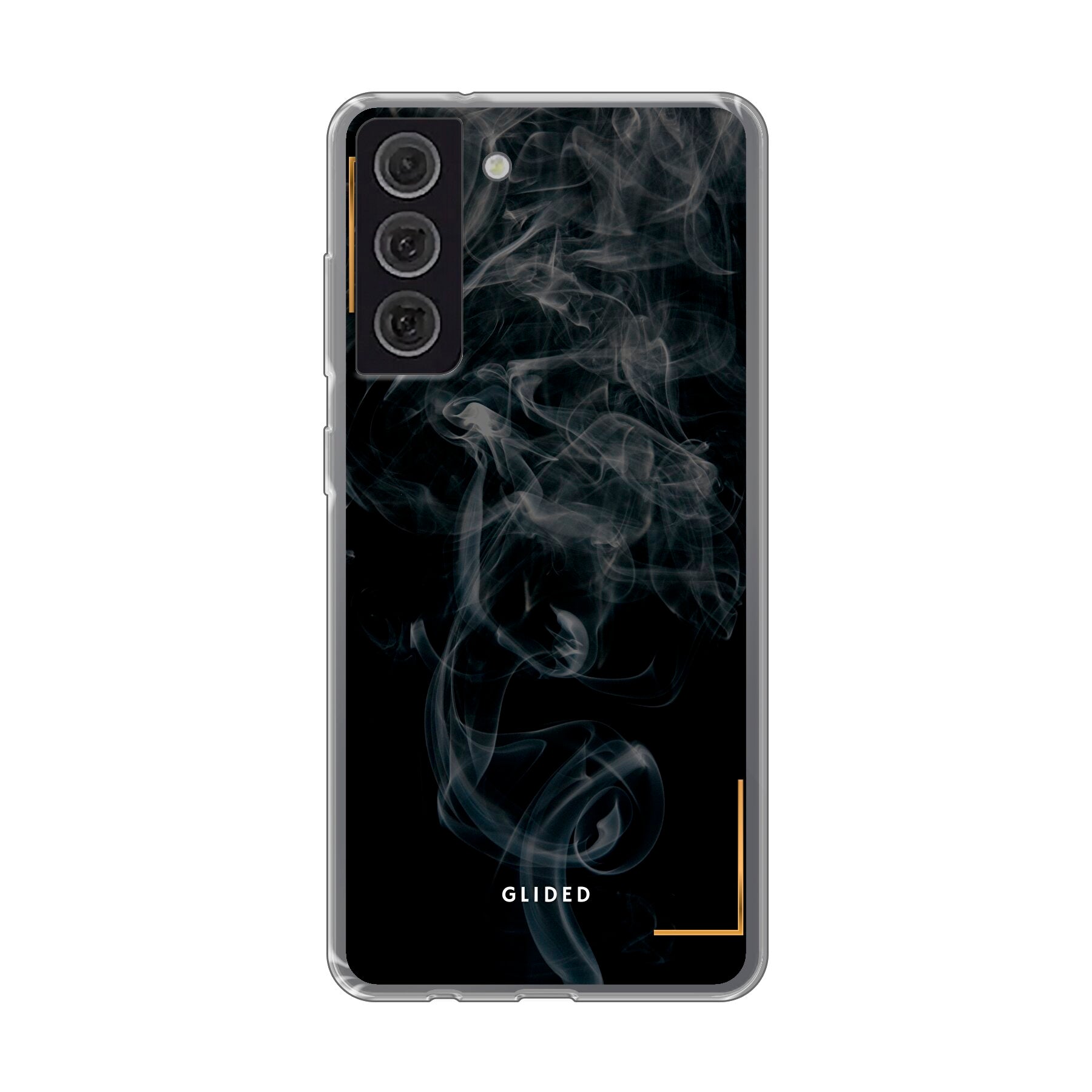 Schwarze Handyhülle mit mysteriösem Rauchdesign für Samsung Galaxy S21 FE, elegant und schützend.