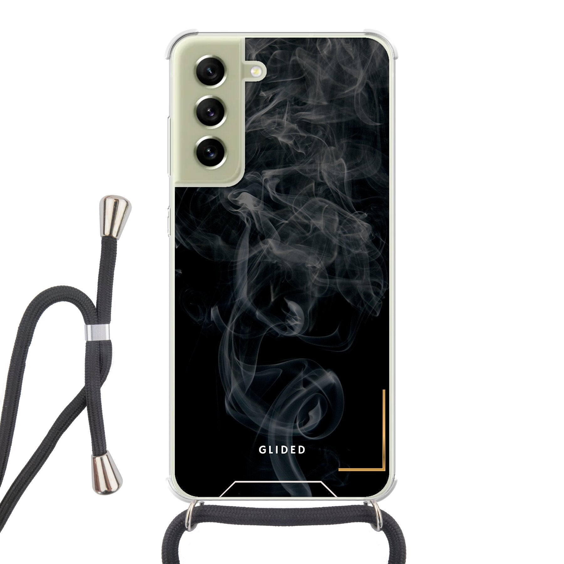 Schwarze Handyhülle mit mysteriösem Rauchdesign für Samsung Galaxy S21 FE, elegant und schützend.