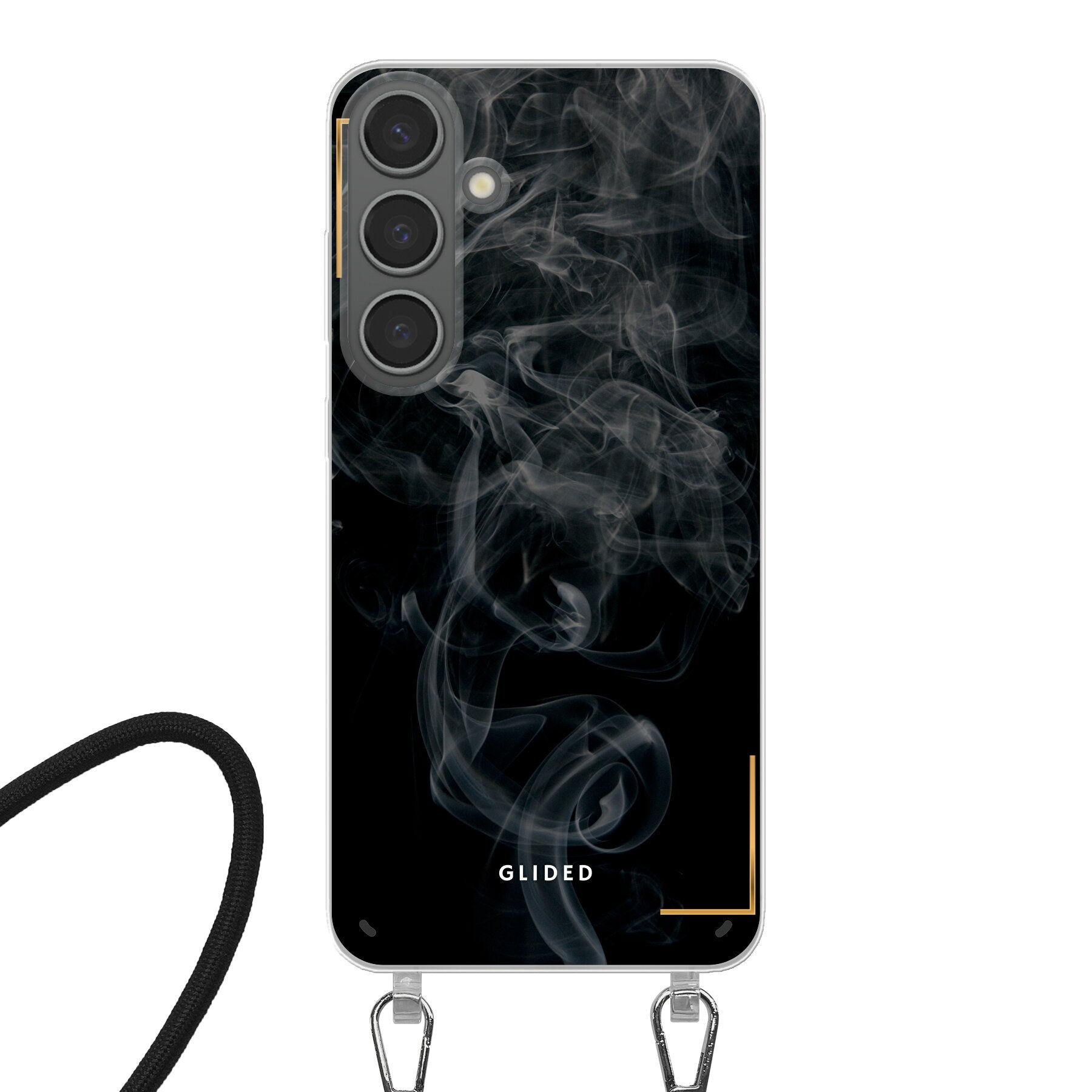 Schwarze Handyhülle mit mysteriösem Rauchdesign für Samsung Galaxy S24 Plus, stilvoll und schützend.