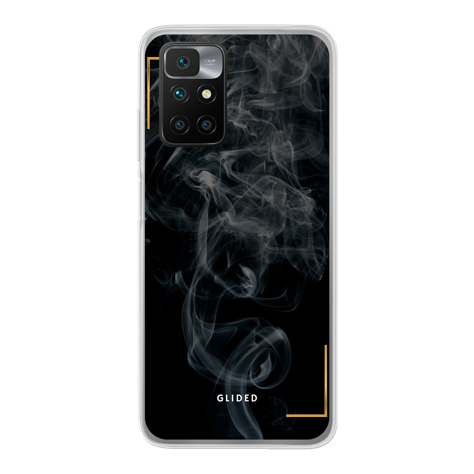 Schwarze Handyhülle mit mysteriösem Rauchdesign für Xiaomi Redmi 10, elegant und schützend.