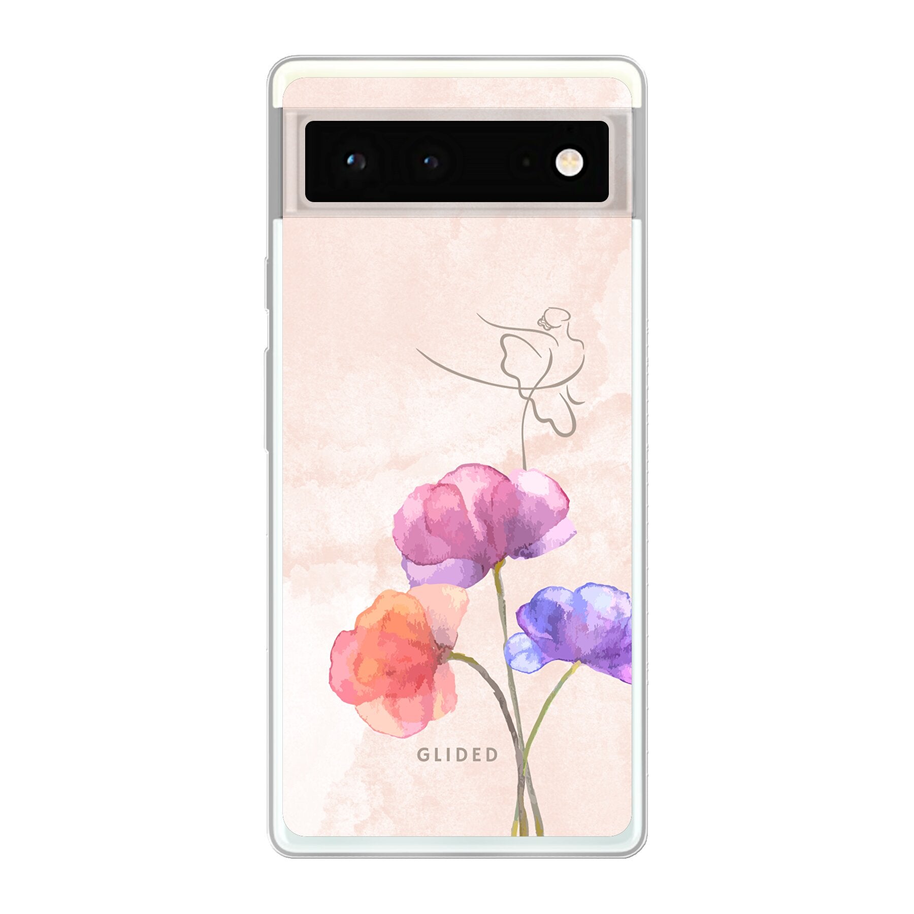 Blossom Handyhülle für Google Pixel 6 mit zarten Pastellfarben und einer Ballerina auf einer Blume, die Eleganz und Natur vereint.