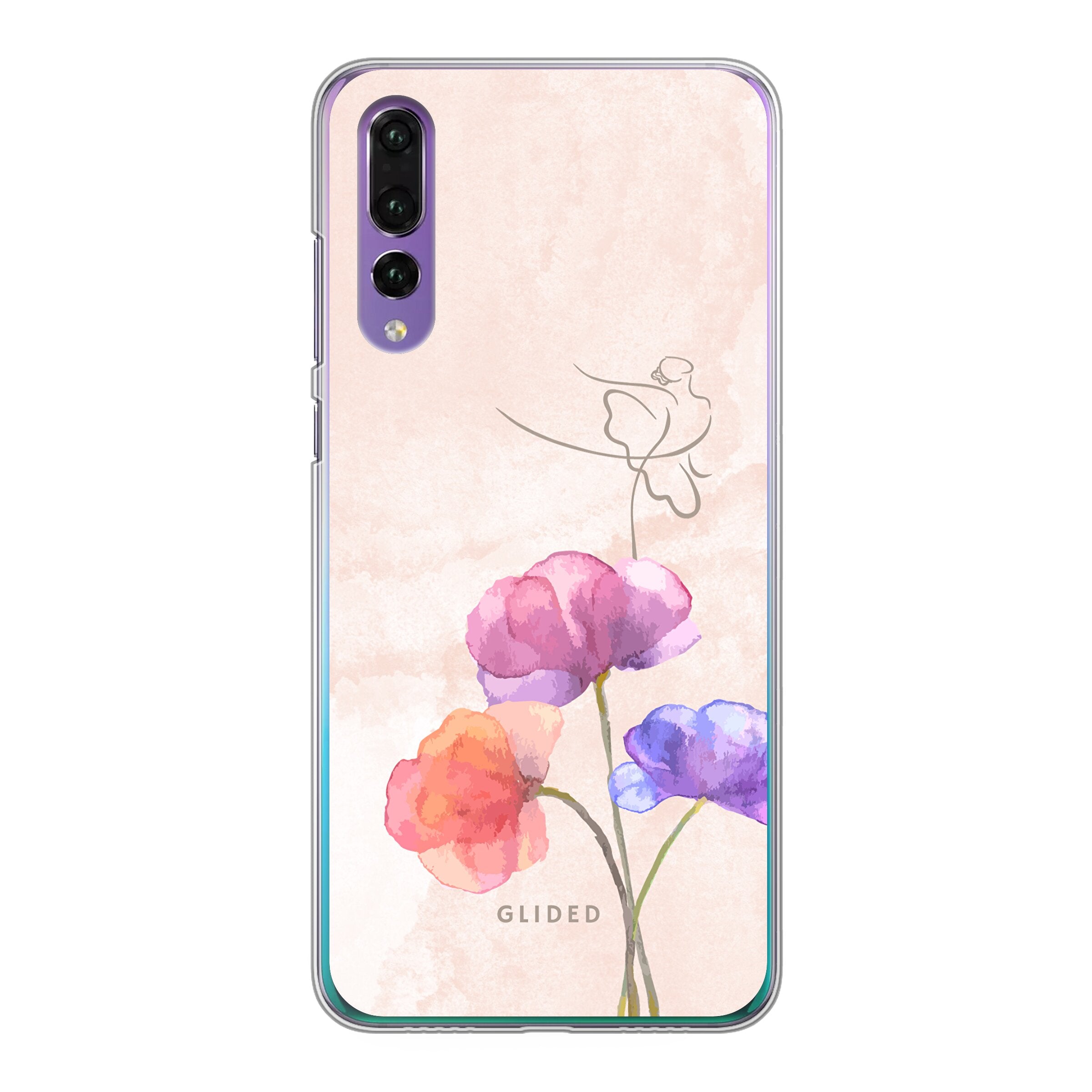 Blossom Huawei P30 Handyhülle mit Ballerina-Design in zarten Pastellfarben, die auf einer Blume tanzt.