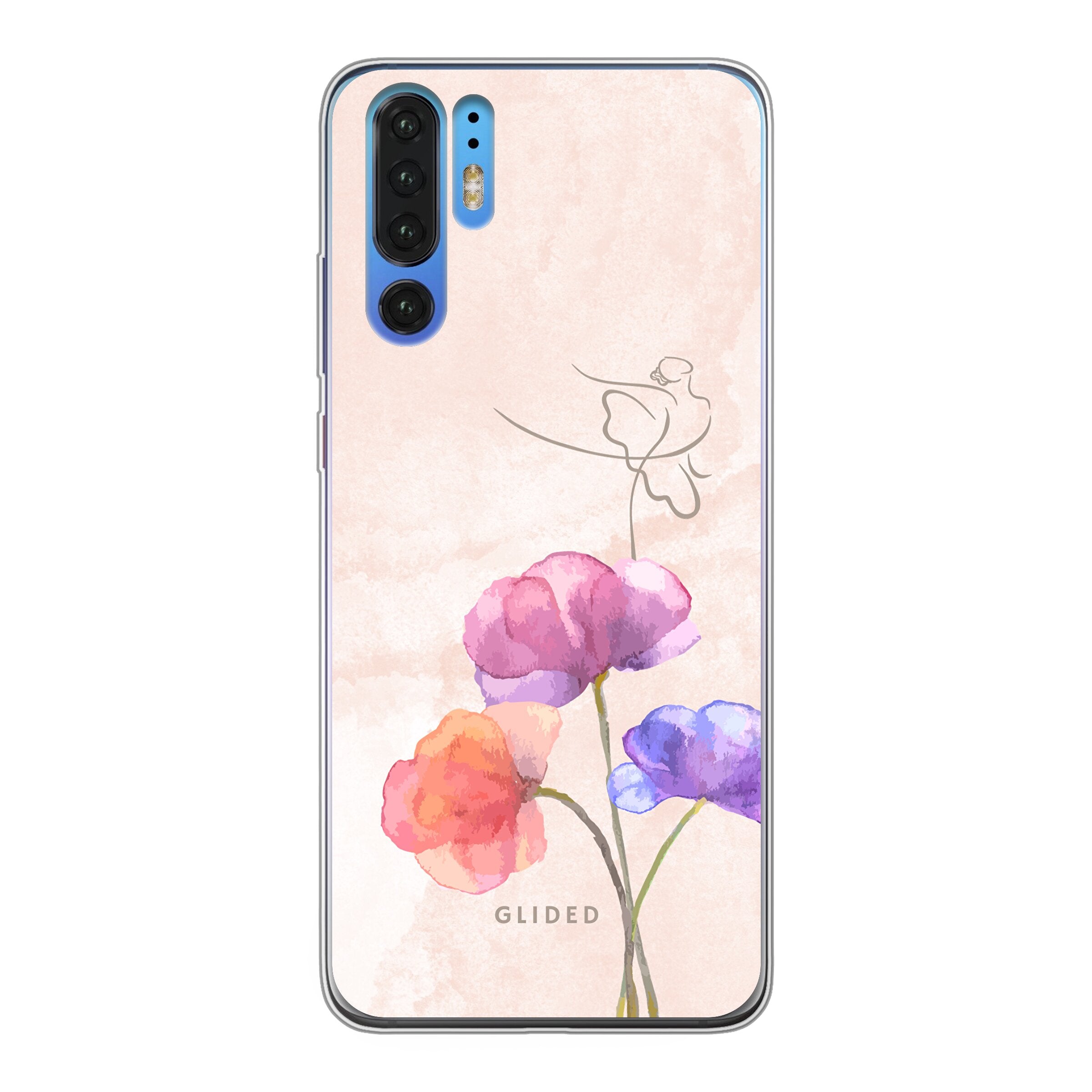 Blossom Huawei P30 Pro Handyhülle mit Ballerina und Blumenmotiv in zarten Pastellfarben, idealer Schutz für dein Smartphone.