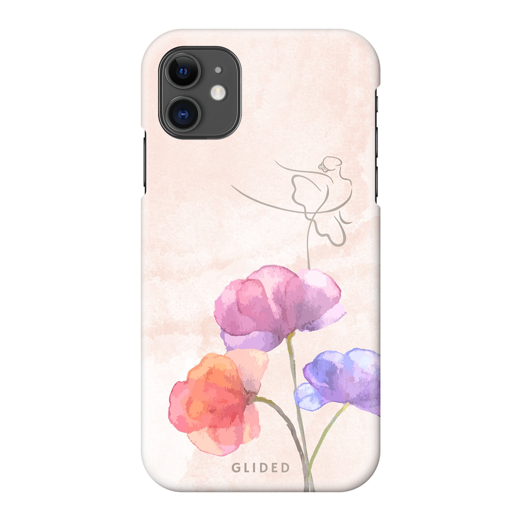Blossom iPhone 11 Handyhülle mit zartem Ballerina-Design auf einer Blume in Pastellfarben, ideal für stilvollen Schutz.