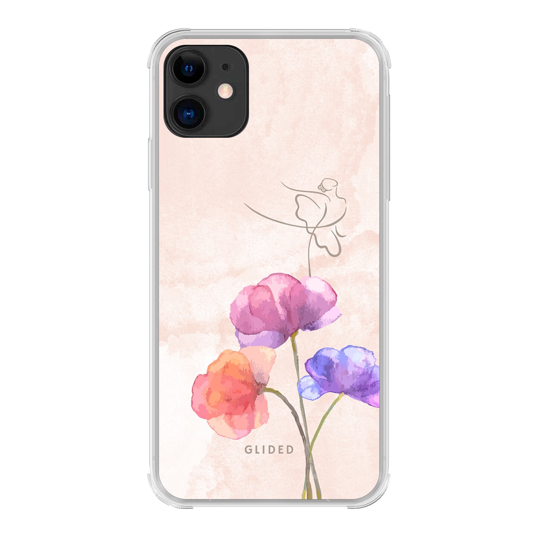 Blossom iPhone 11 Handyhülle mit zartem Ballerina-Design auf einer Blume in Pastellfarben, ideal für stilvollen Schutz.