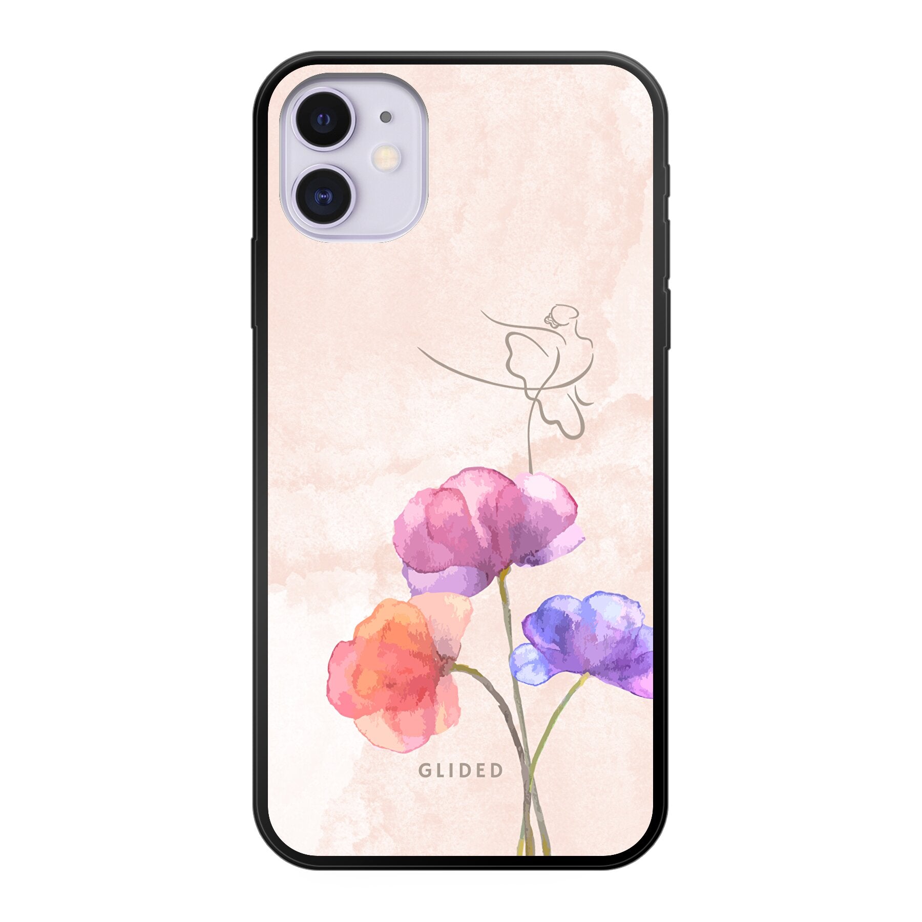 Blossom iPhone 11 Handyhülle mit zartem Ballerina-Design auf einer Blume in Pastellfarben, ideal für stilvollen Schutz.