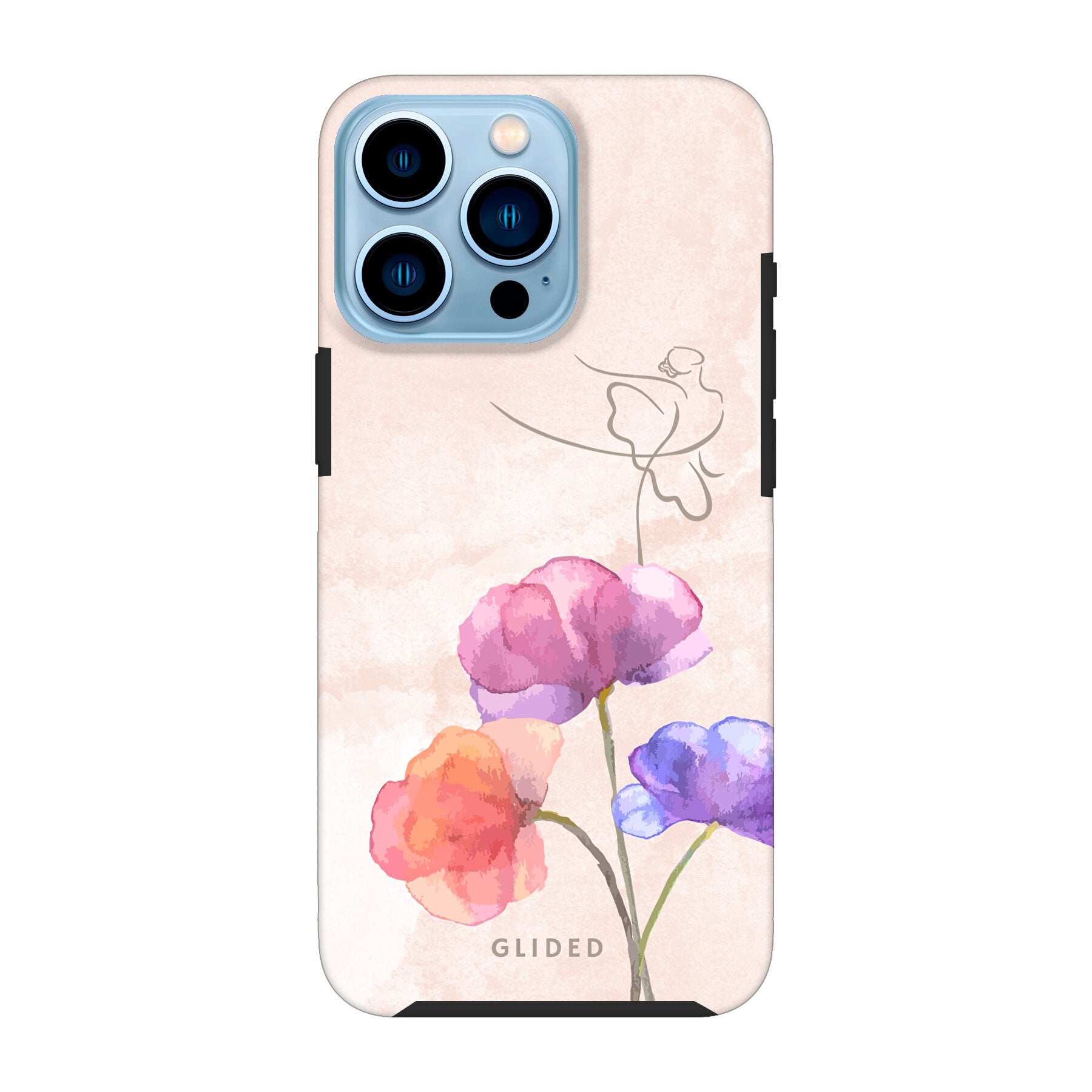 Blossom iPhone 13 Pro Max Handyhülle mit Ballerina und Blumenmotiv in zarten Pastellfarben, idealer Schutz und elegantes Design.