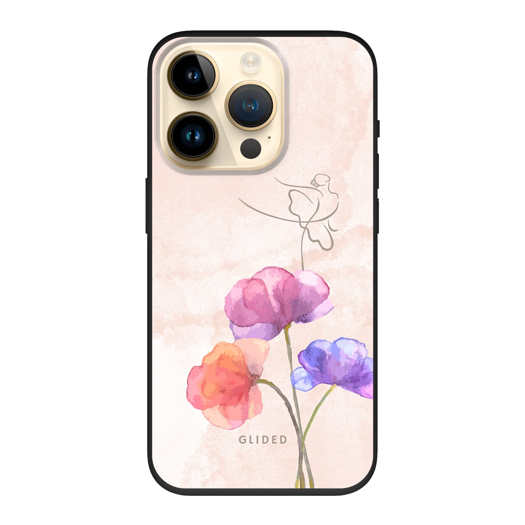 Blossom iPhone 14 Pro Handyhülle mit Ballerina-Design auf einer Blume in zarten Pastellfarben, idealer Schutz und eleganter Look.