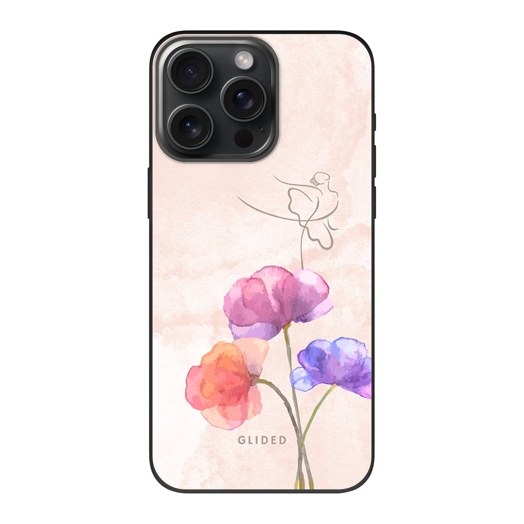 Blossom iPhone 15 Pro Max Handyhülle mit Ballerina und Blumenmotiv in zarten Pastellfarben, bietet stilvollen Schutz.
