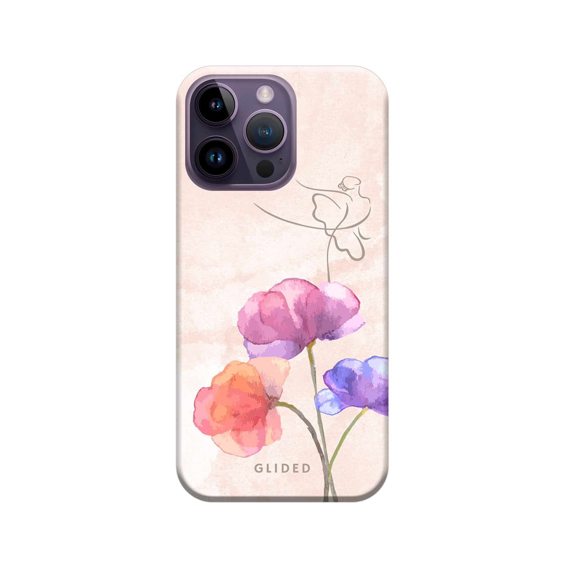 Blossom iPhone 15 Pro Max Handyhülle mit Ballerina und Blumenmotiv in zarten Pastellfarben, bietet stilvollen Schutz.