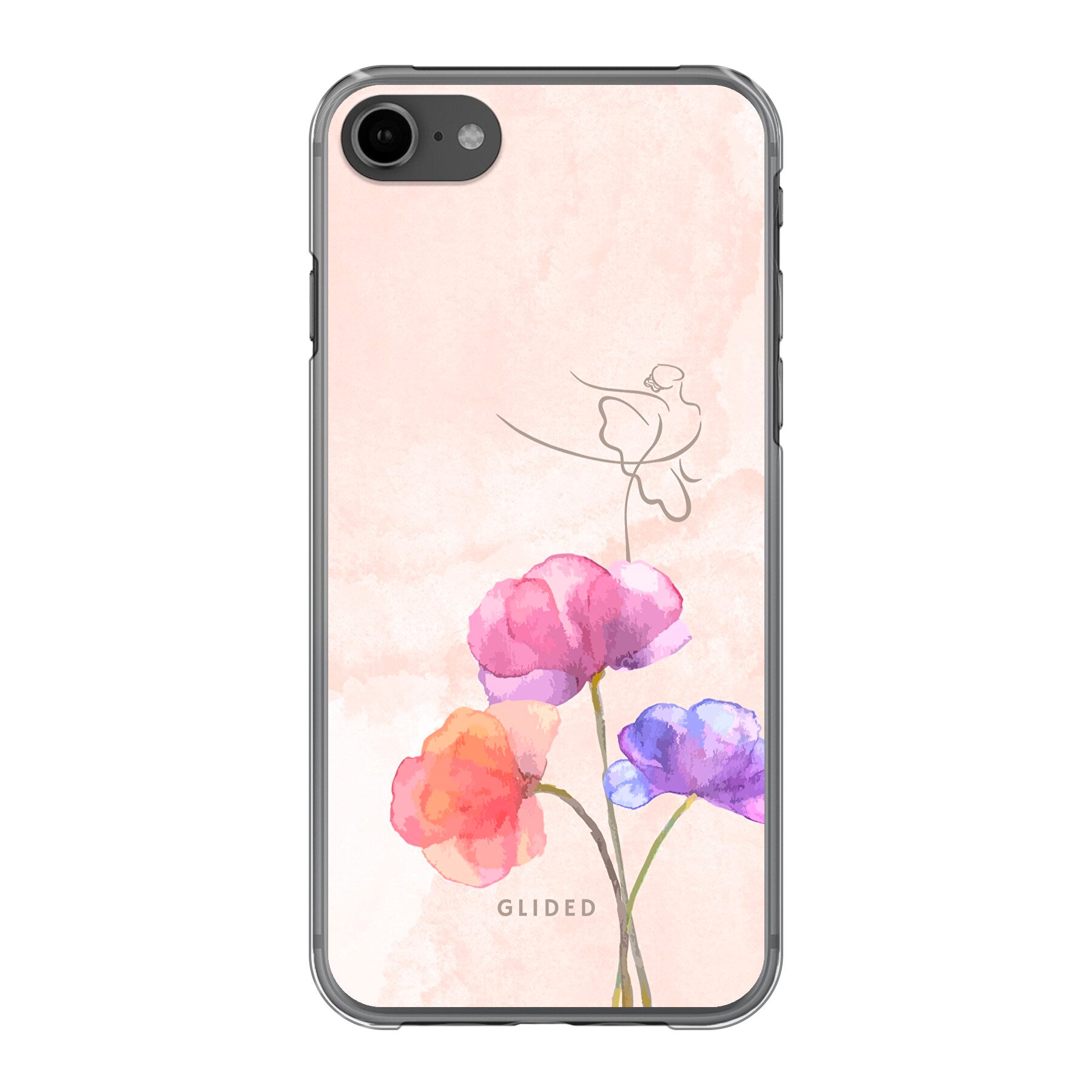 Blossom iPhone SE 2020 Handyhülle mit Ballerina-Design in zarten Pastellfarben, die auf einer Blume steht.