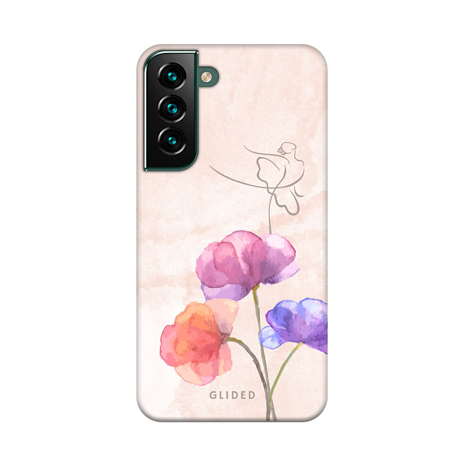 Blossom Handyhülle für Samsung Galaxy S22 Plus mit zarten Pastellfarben und einer Ballerina auf einer Blume, stilvoll und schützend.