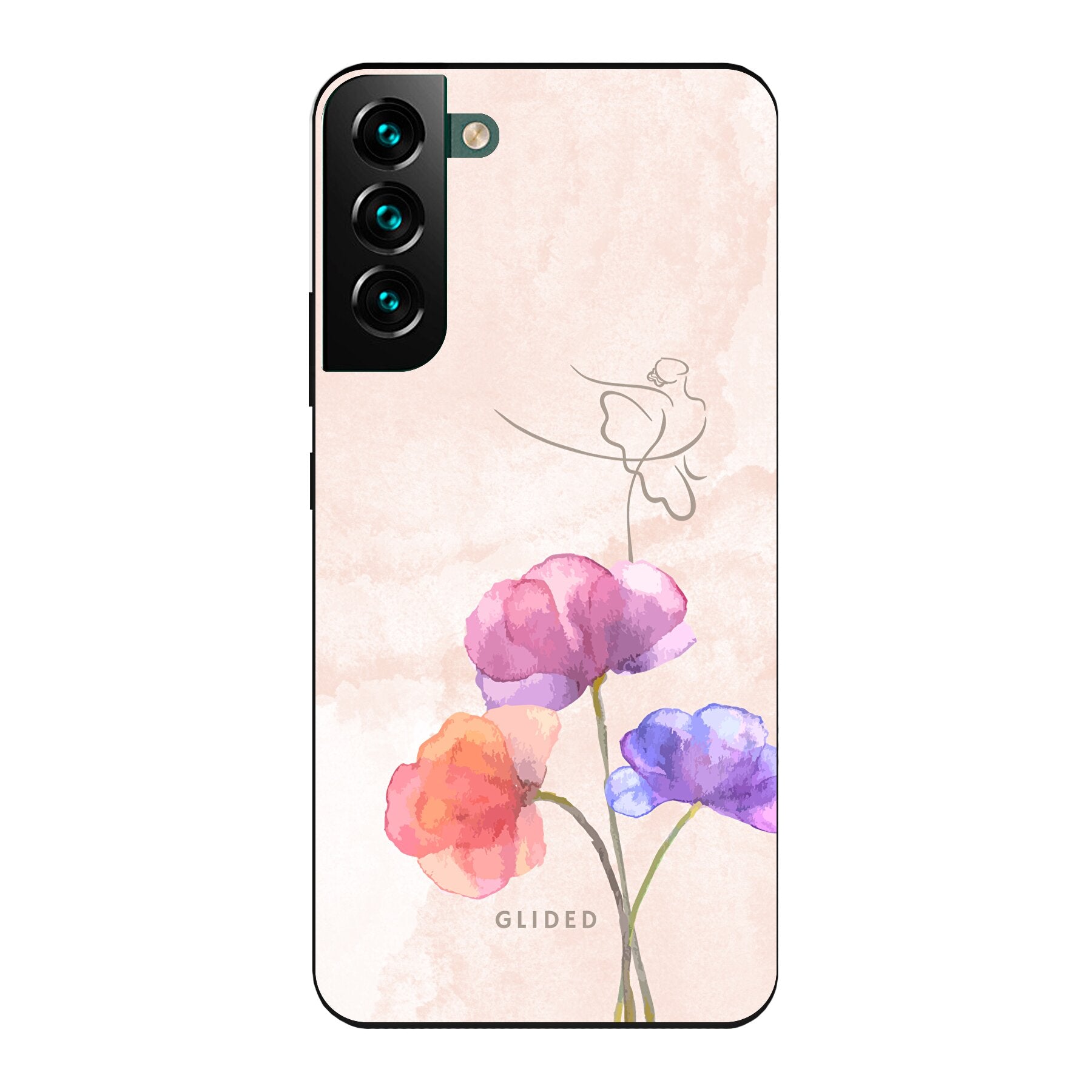 Blossom Handyhülle für Samsung Galaxy S22 Plus mit zarten Pastellfarben und einer Ballerina auf einer Blume, stilvoll und schützend.