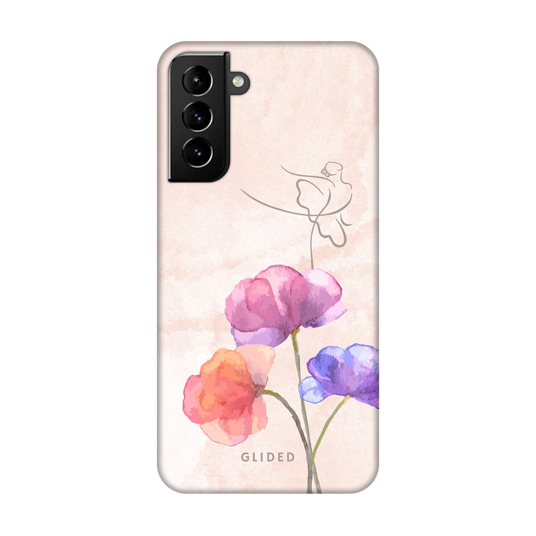 Blossom Handyhülle für Samsung Galaxy S21 Plus 5G mit zartem Ballerina-Design auf einer Blume in Pastellfarben.