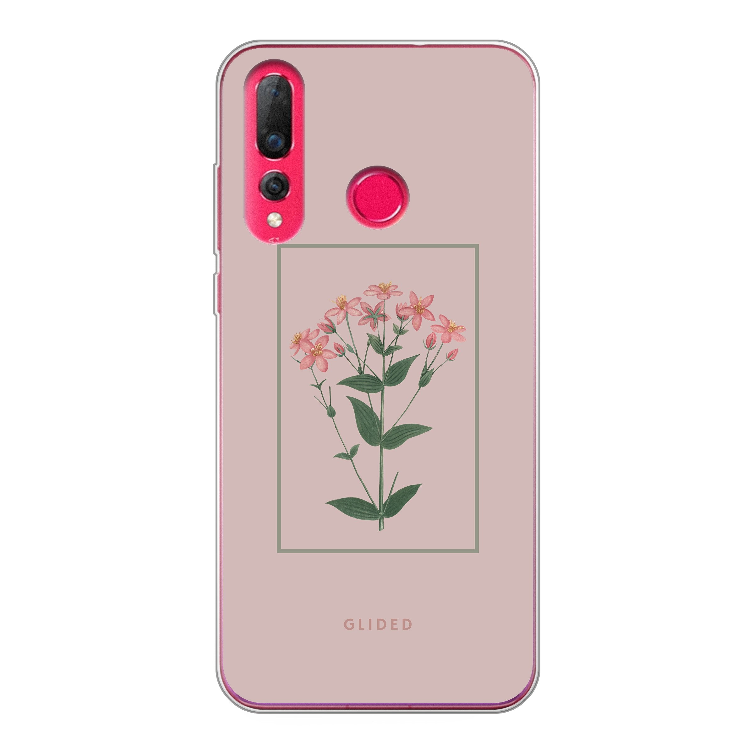 Blossy Huawei P30 Lite Handyhülle mit rosane Blumen auf beigem Hintergrund, stilvoll und schützend.